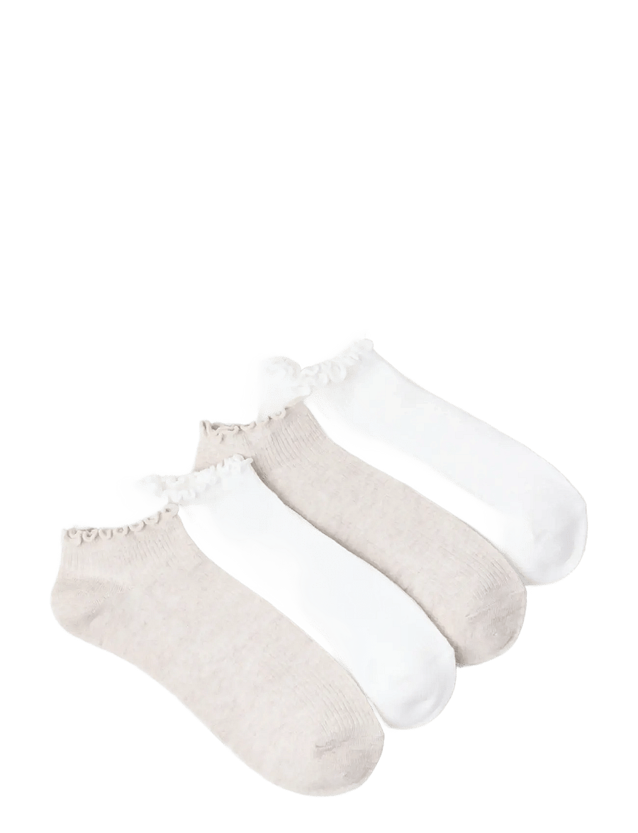 Lindex - Sock ankle 4 p lettuce edge - nilkkasukat - white - 1