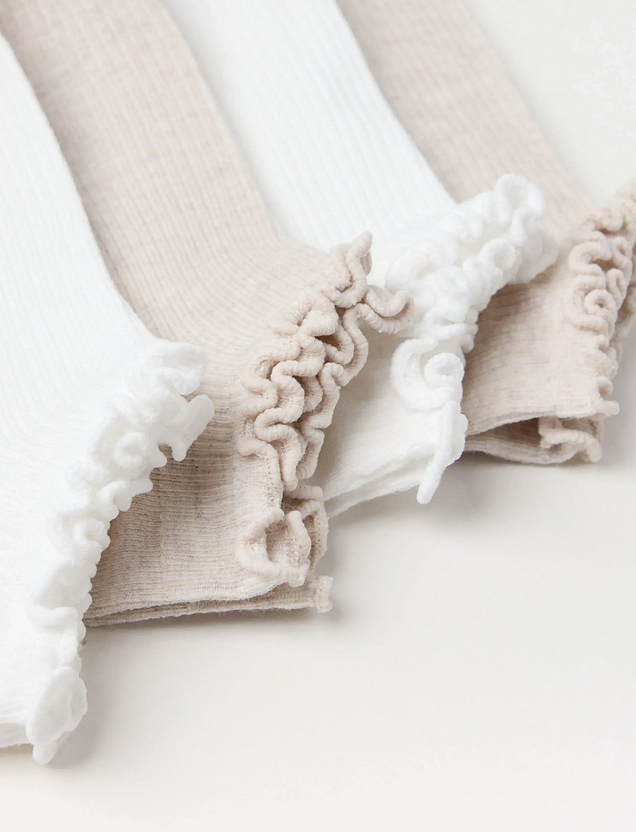 Lindex - Sock ankle 4 p lettuce edge - nilkkasukat - white - 2