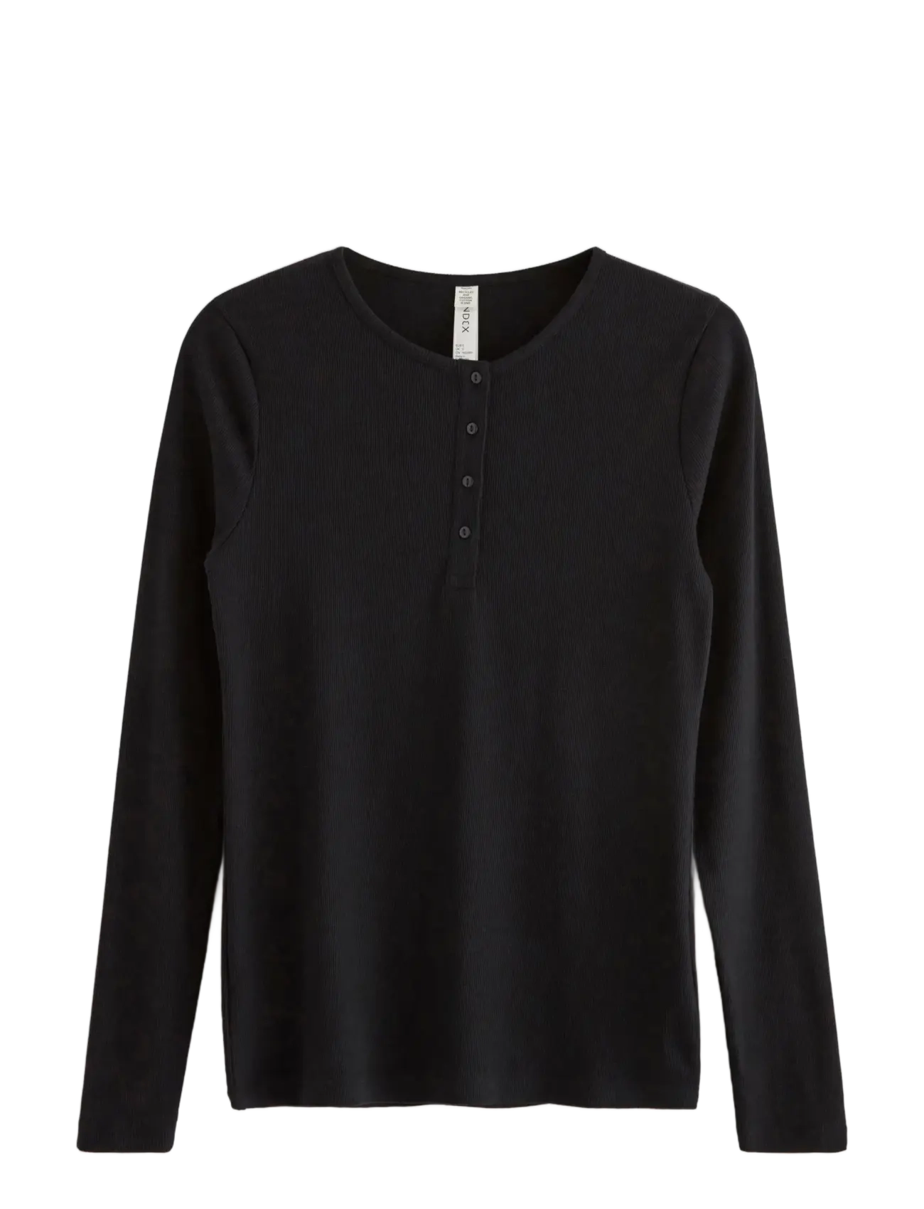 LINDEX Ribbed Lange Ärmel Pyjama Oberteil Schwarz - M - Damen