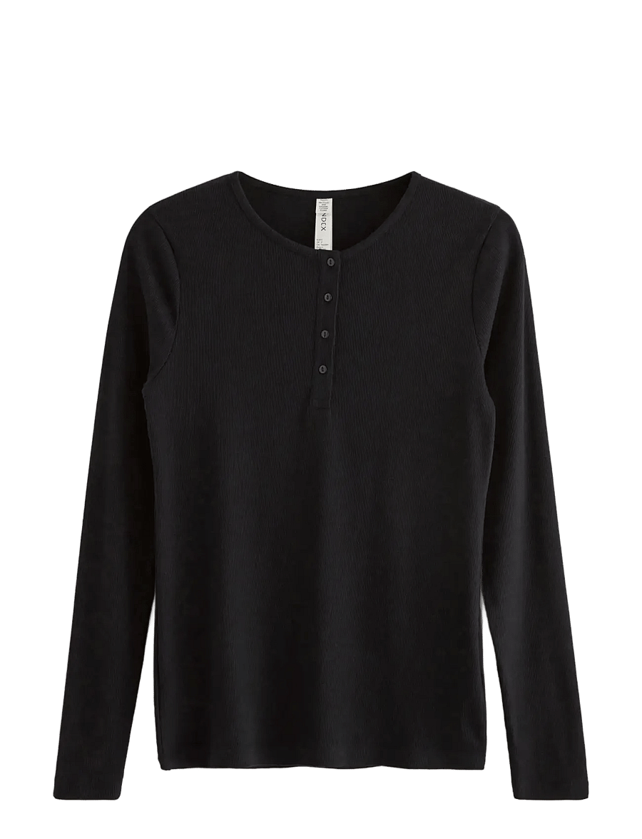 Lindex - Ribbed long sleeve pyjama top - oberteile - black - 1