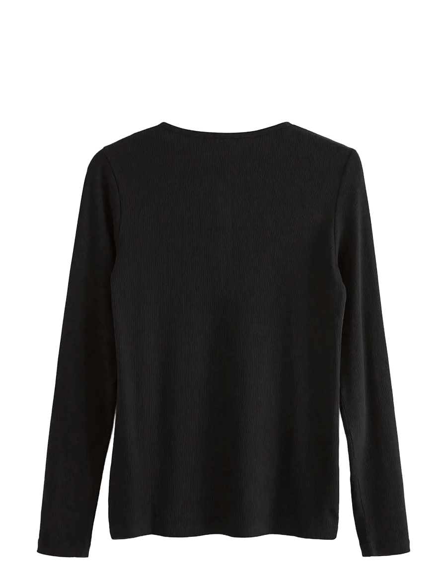 Lindex - Ribbed long sleeve pyjama top - oberteile - black - 2