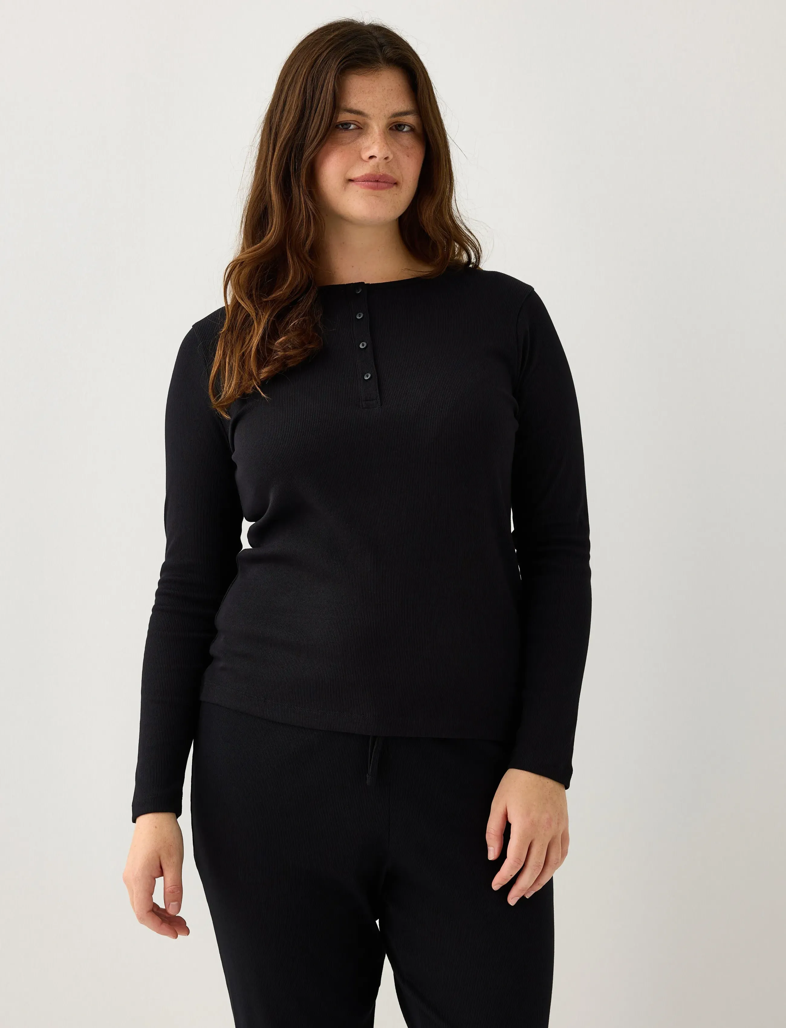 Lindex Ribbed Long Sleeve Pyjama Top, S, Black, T-Shirts & Toppe > Langærmede, Dame