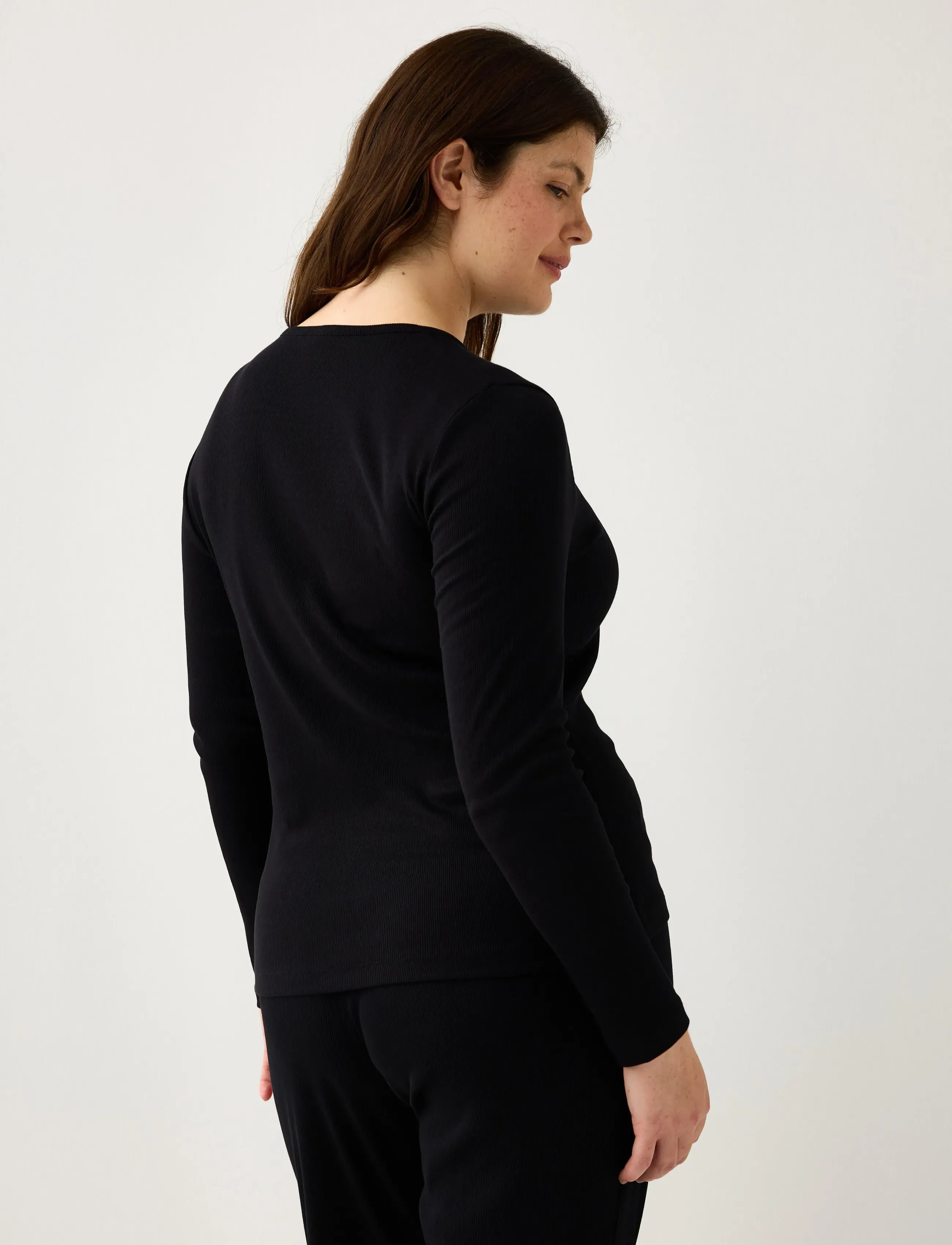 Lindex - Ribbed long sleeve pyjama top - tops - black - 3