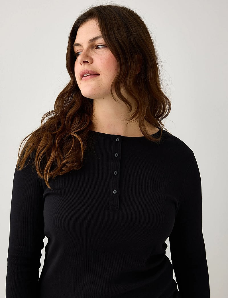 Lindex - Ribbed long sleeve pyjama top - oberteile - black - 4
