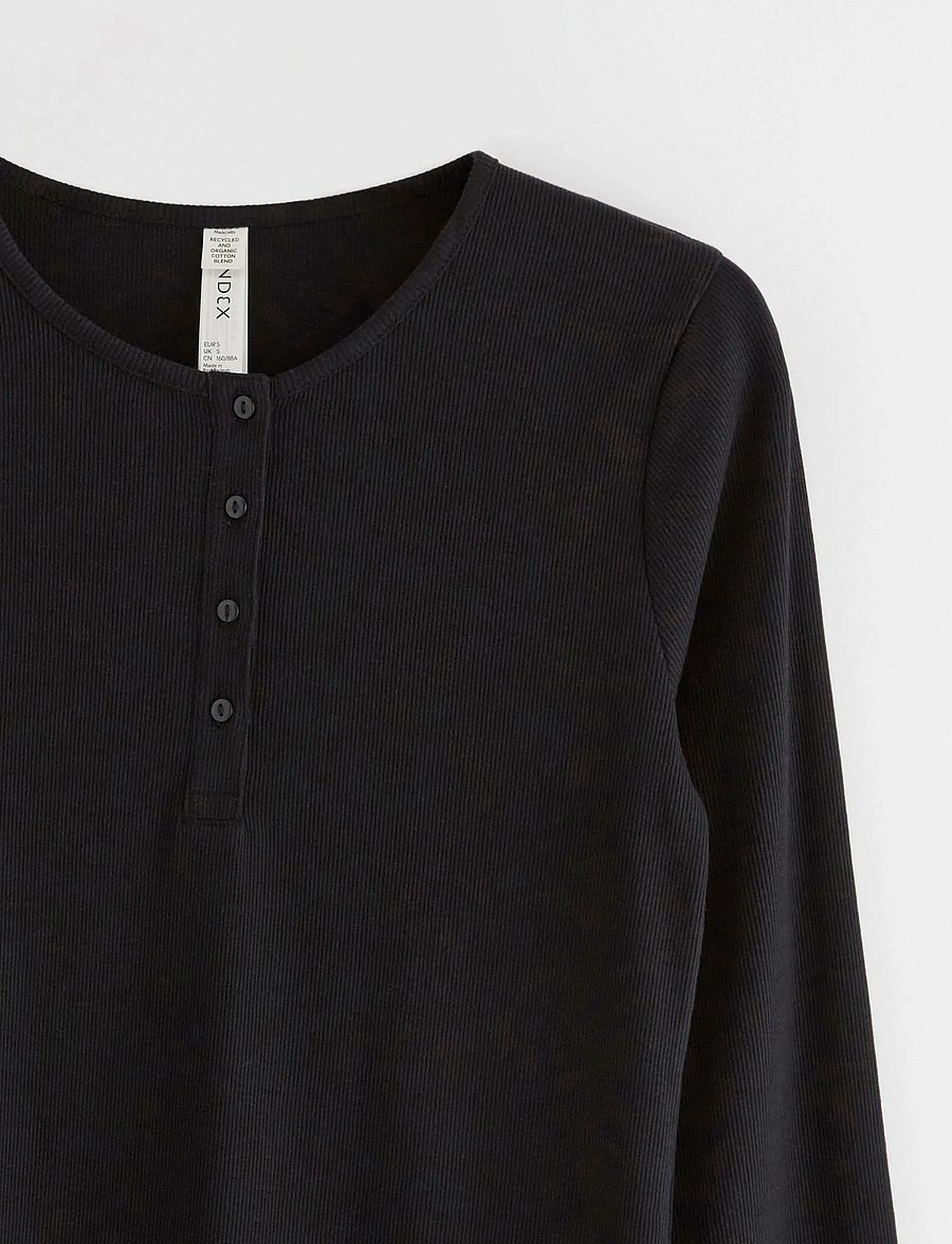 Lindex - Ribbed long sleeve pyjama top - oberteile - black - 5