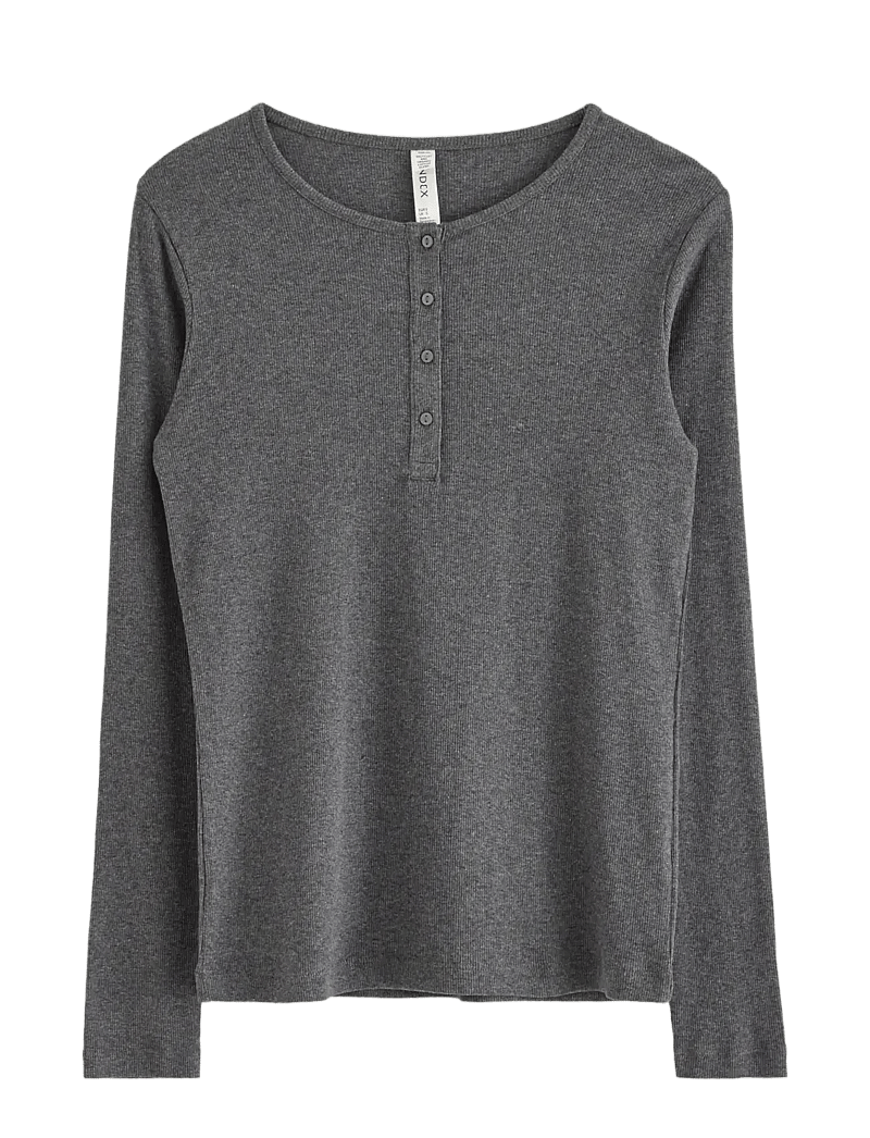 Lindex - Top LS rib - oberteile - dark grey melange - 1