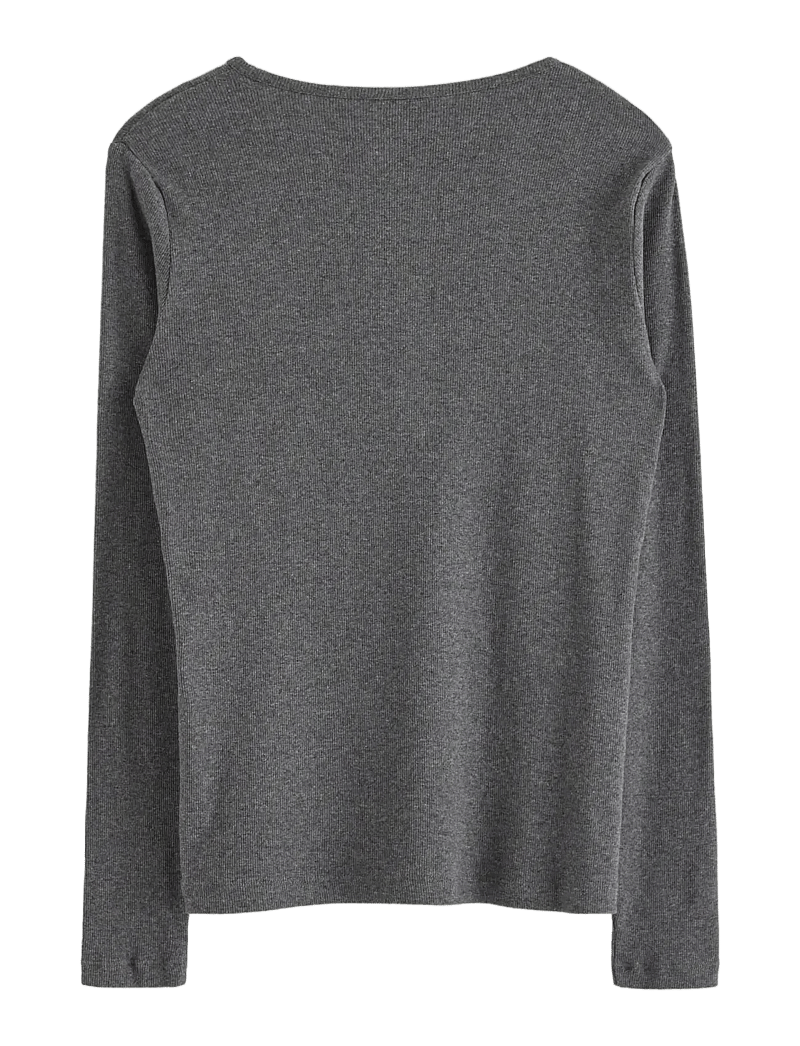 Lindex - Top LS rib - oberteile - dark grey melange - 2