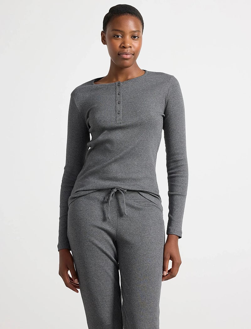 Lindex - Top LS rib - oberteile - dark grey melange - 0