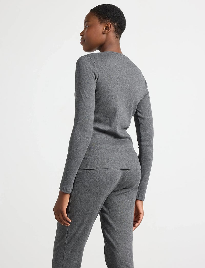 Lindex - Top LS rib - oberteile - dark grey melange - 3
