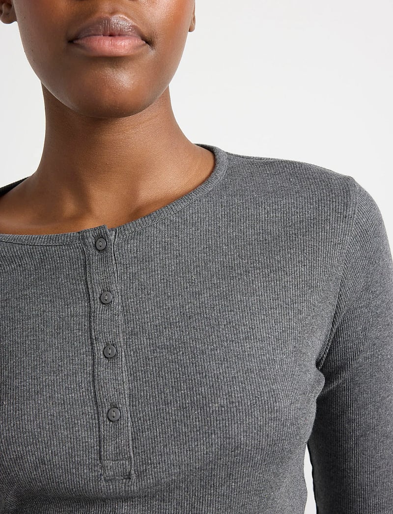 Lindex - Top LS rib - oberteile - dark grey melange - 4