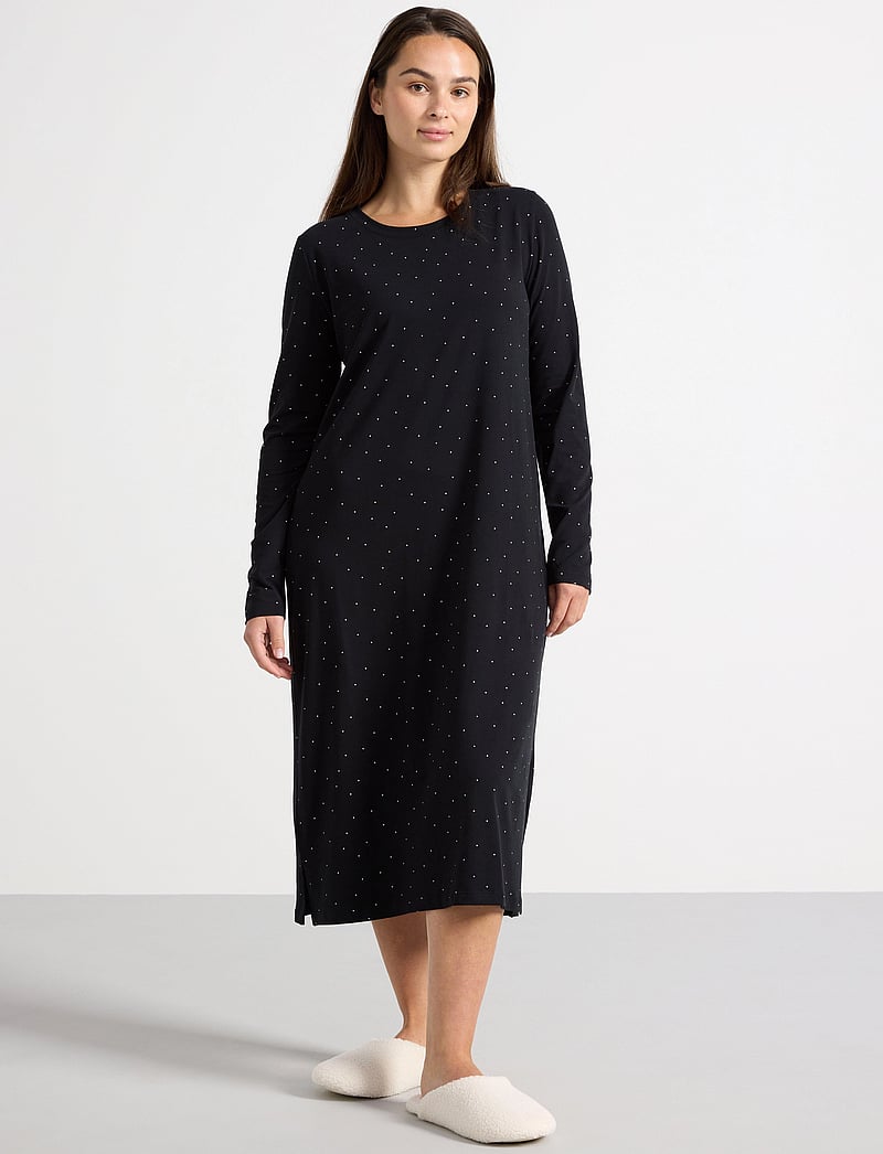 Lindex - LS nightdress aop jersey - nattlinnen - black - 0