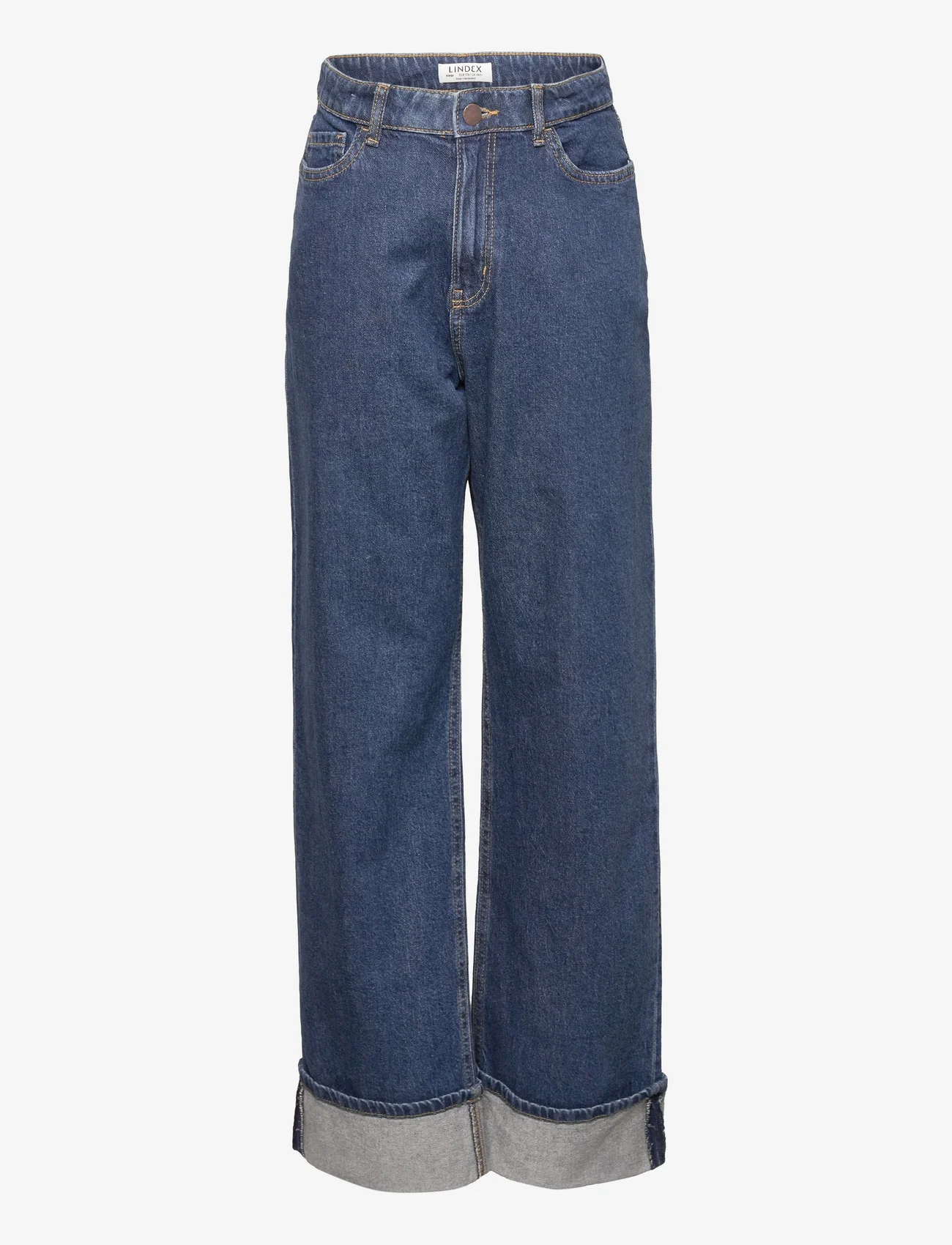 Lindex - Trousers denim Vanja folded le - loose jeans - dark denim - 0