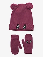 Knitted set animal beanie and - DARK DUSTY PINK