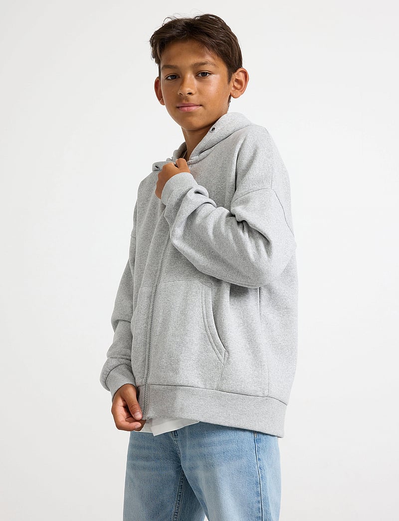 Lindex - Sweatshirt hoodie w zip solid - kapuutsiga dressipluusid - grey melange - 0