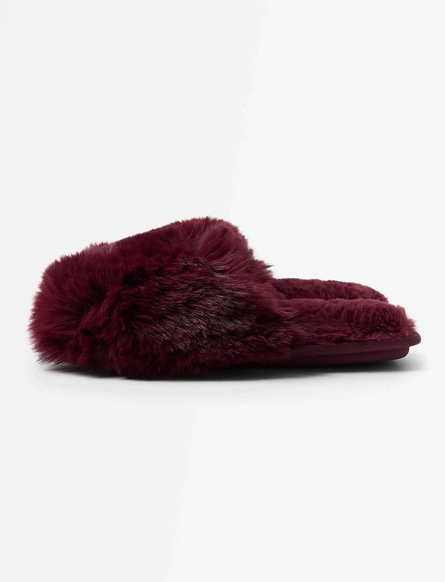 Lindex - Slippers in faux fur - modetrender - dark dusty red - 2