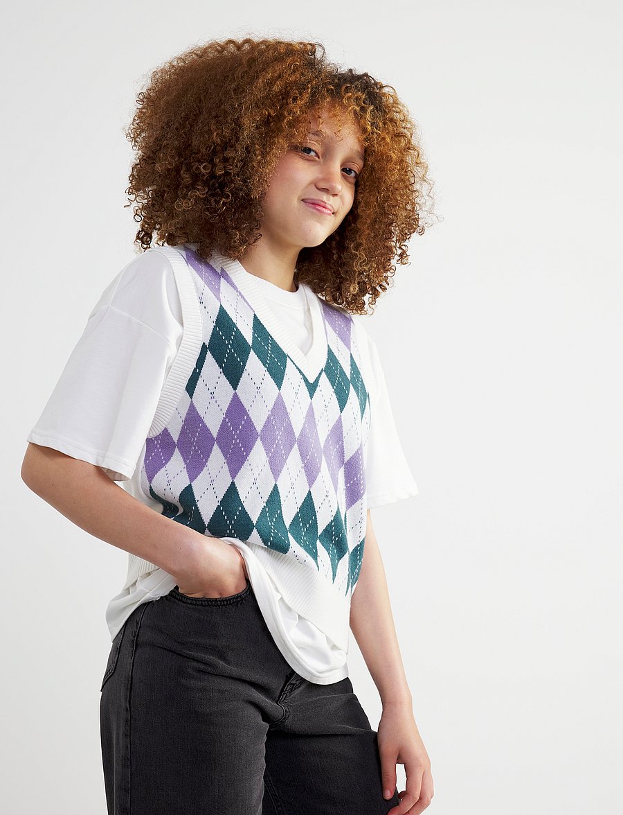 Lindex - Sweater vest argyle - zemākās cenas - light beige - 0