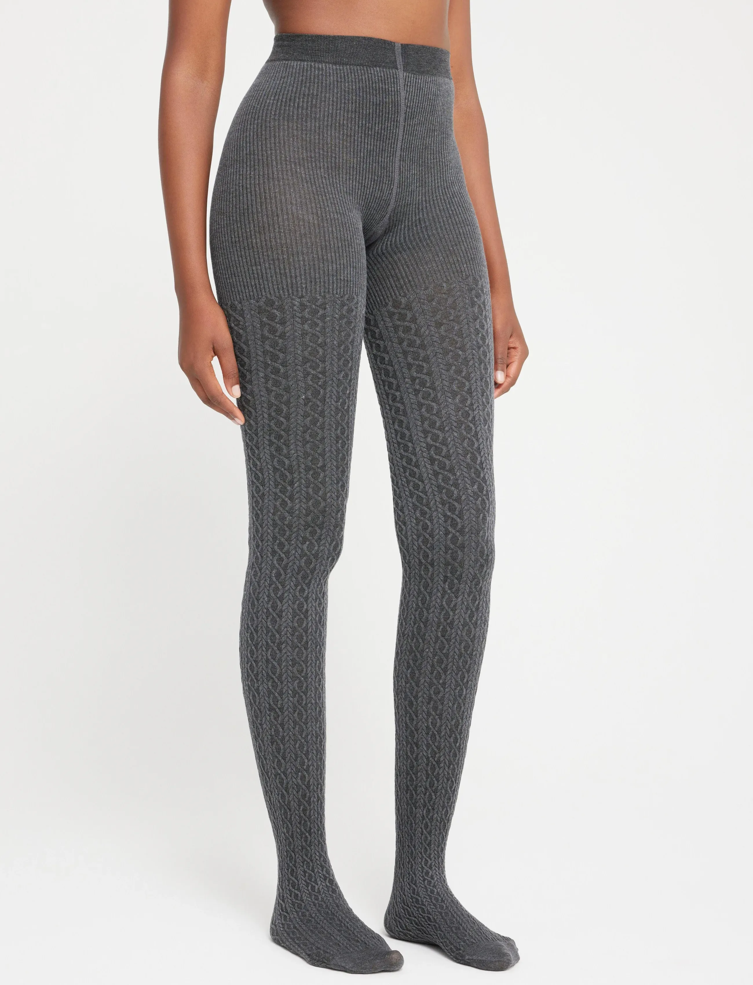 Lindex - Tights small cable - grey melange - 0