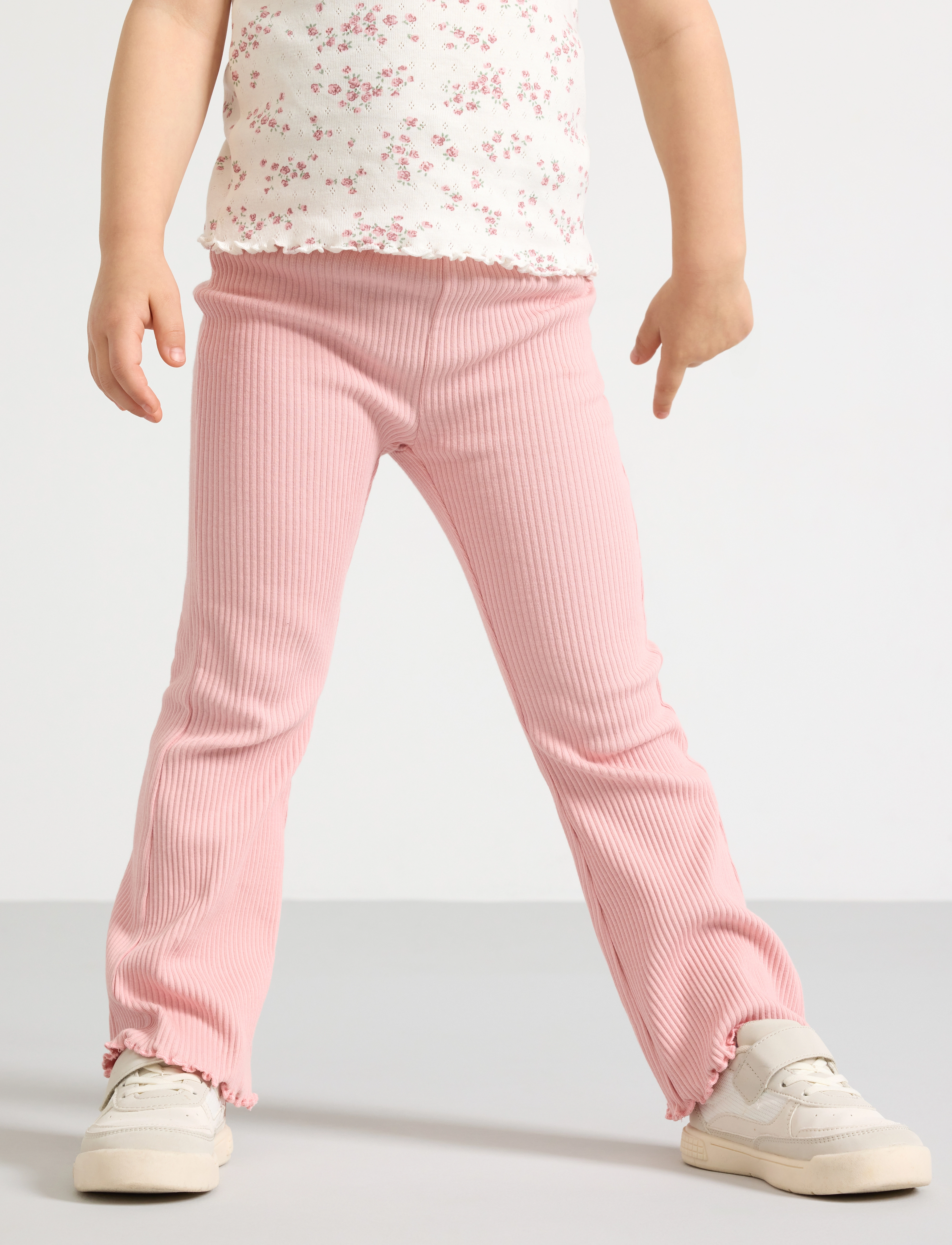 Lindex - Leggings flare rib w frill edg - light pink - 2