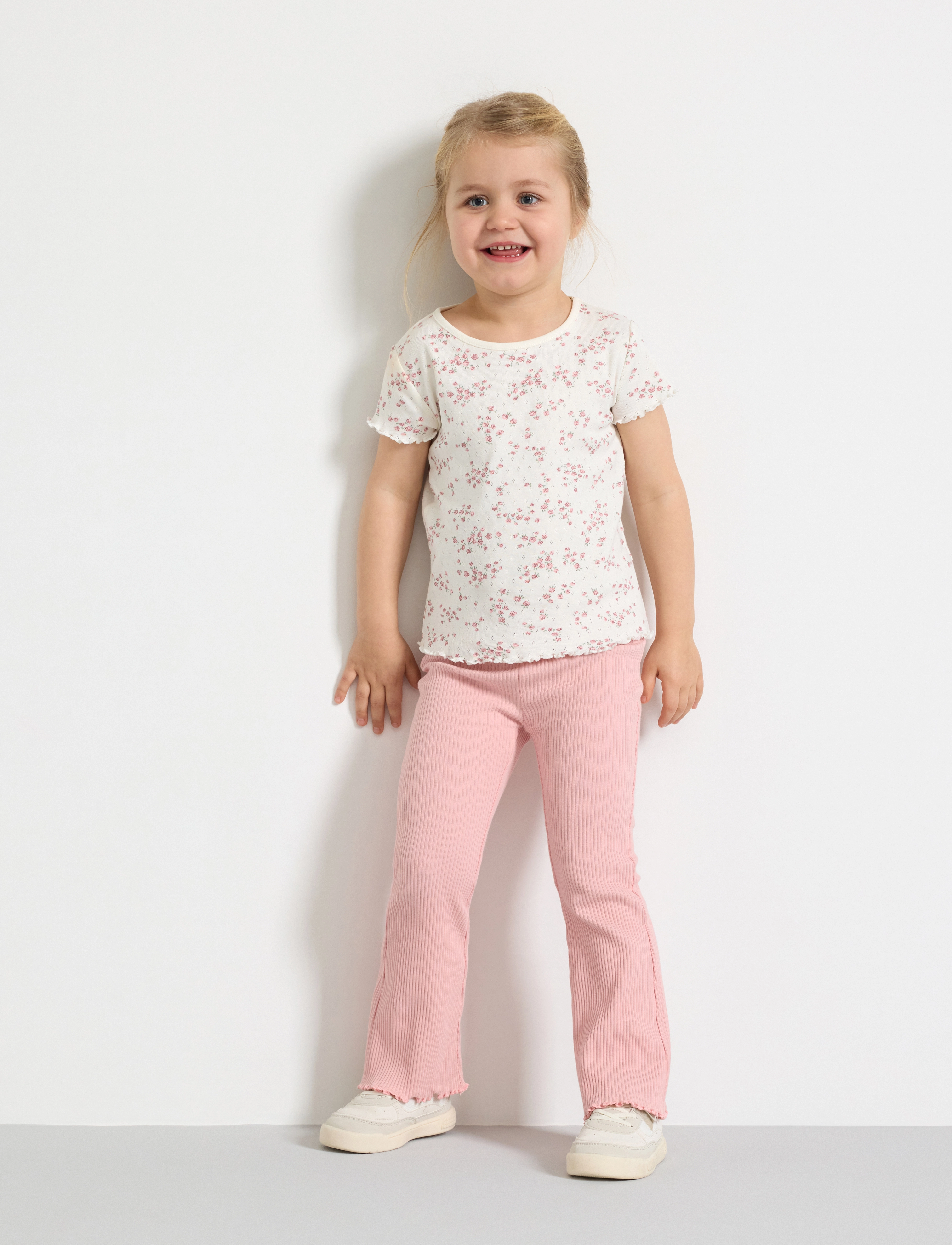 Lindex - Leggings flare rib w frill edg - light pink - 3