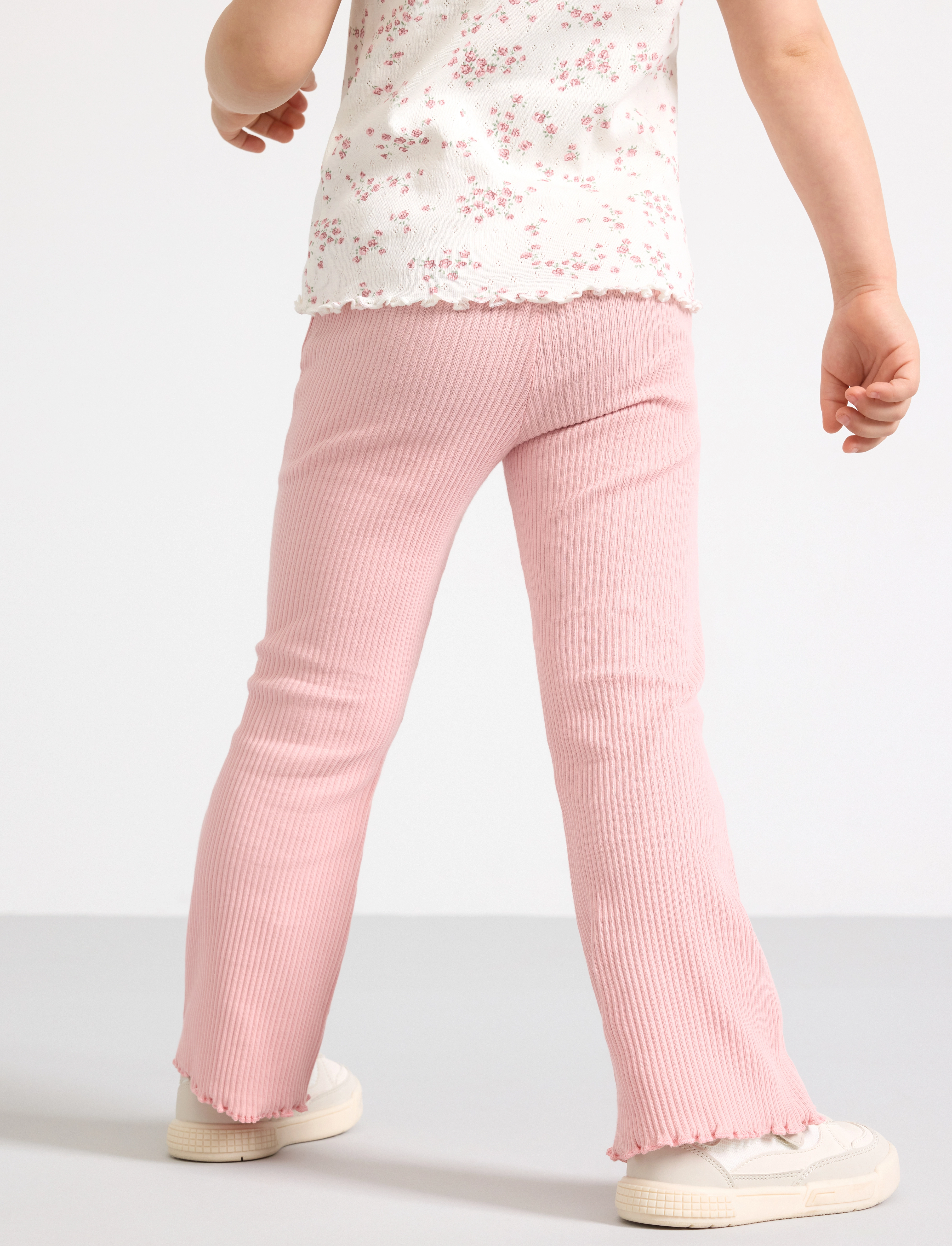 Lindex - Leggings flare rib w frill edg - light pink - 4