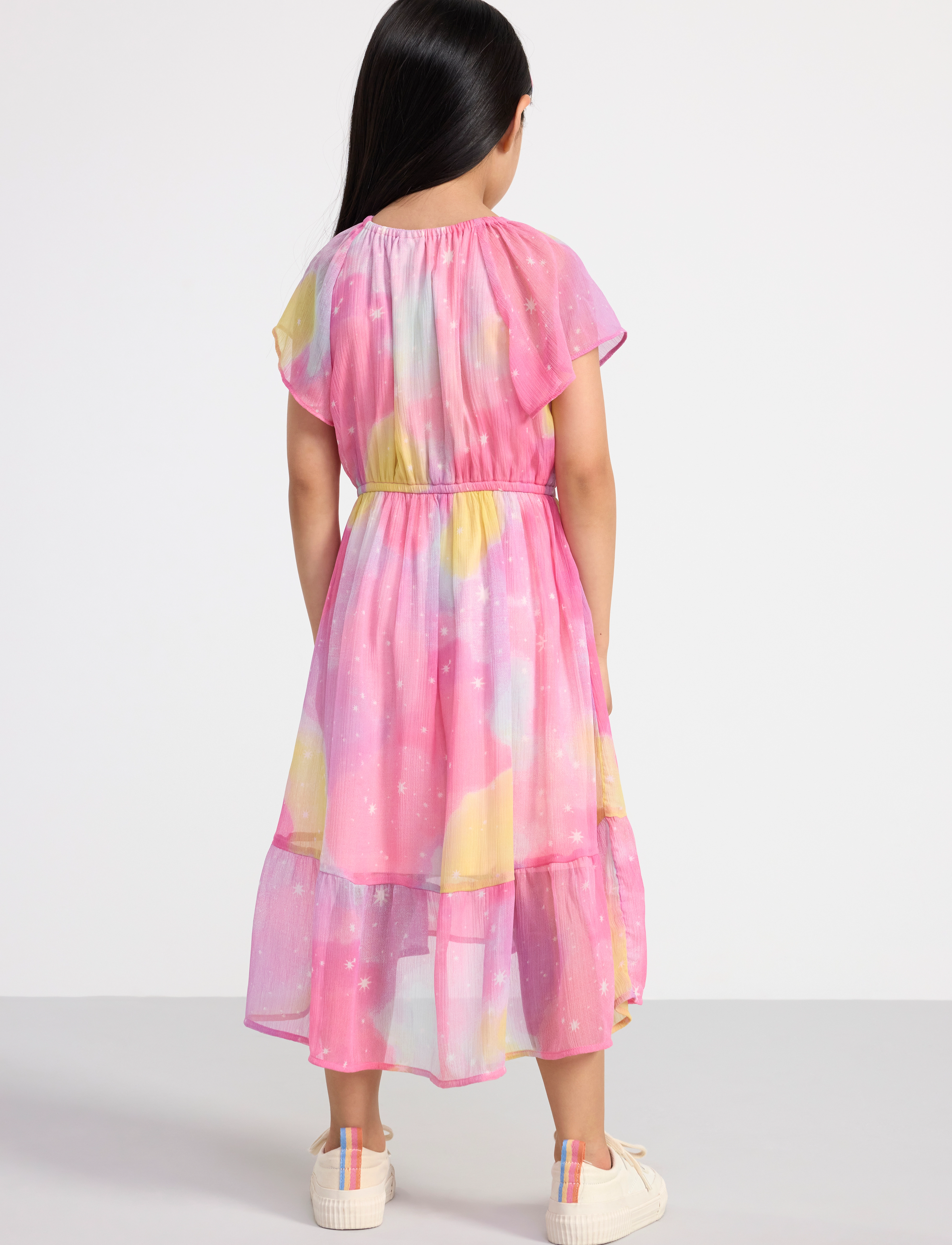 Lindex - Dress hi and low Chiffon AOP - festkjoler - pink - 4