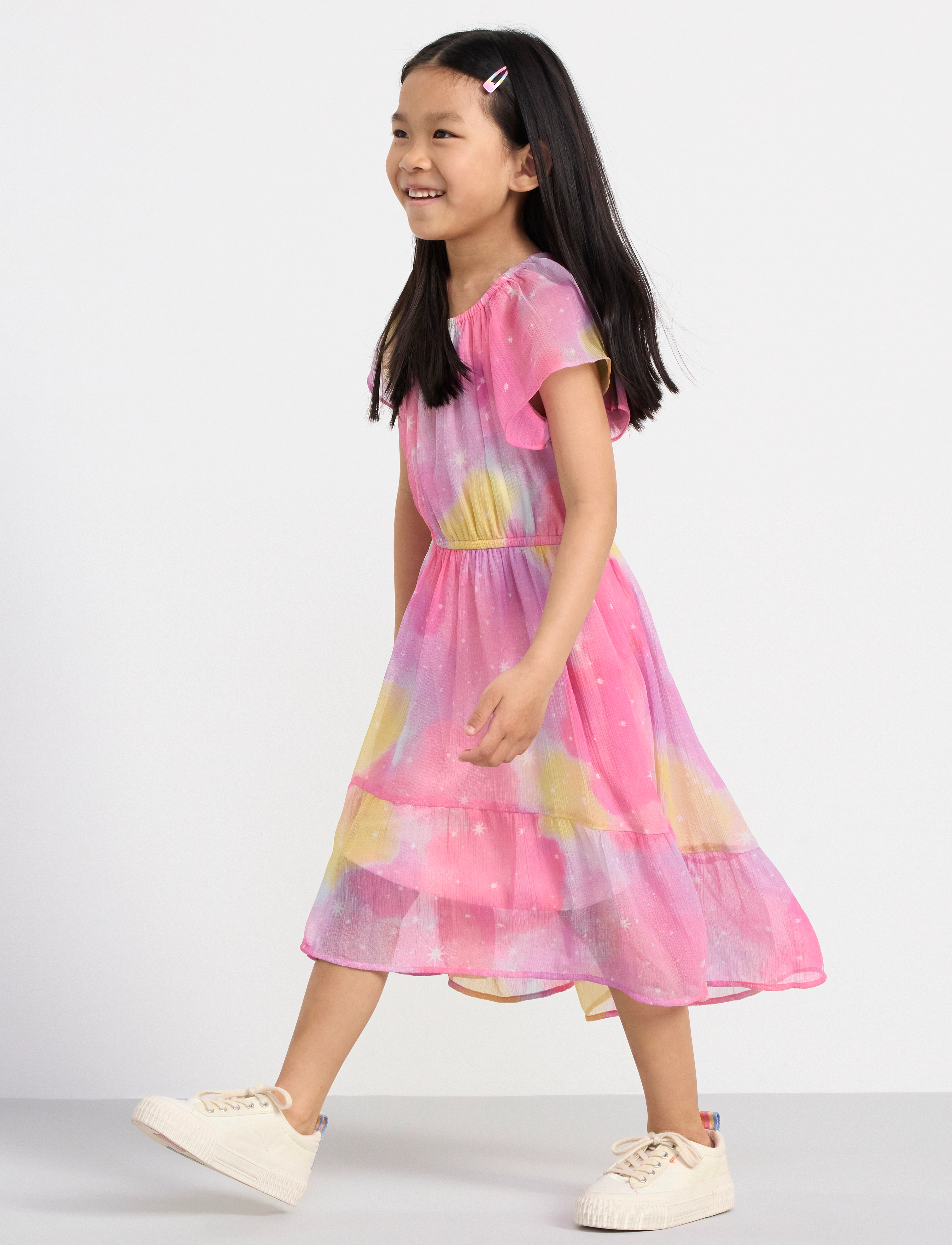 Lindex - Dress hi and low Chiffon AOP - festkjoler - pink - 5