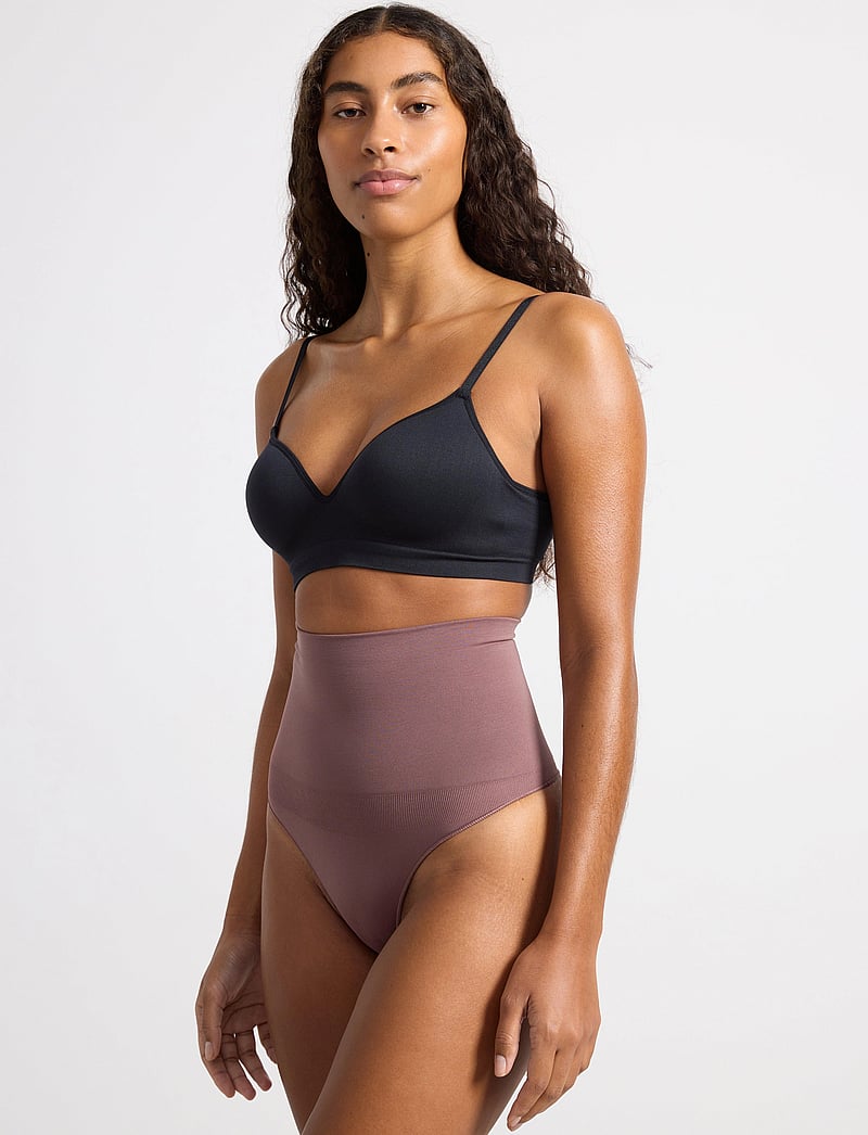 Lindex - Girdle Shaping Thong High Sea - wyszczuplające majtki - dark dusty brown - 0