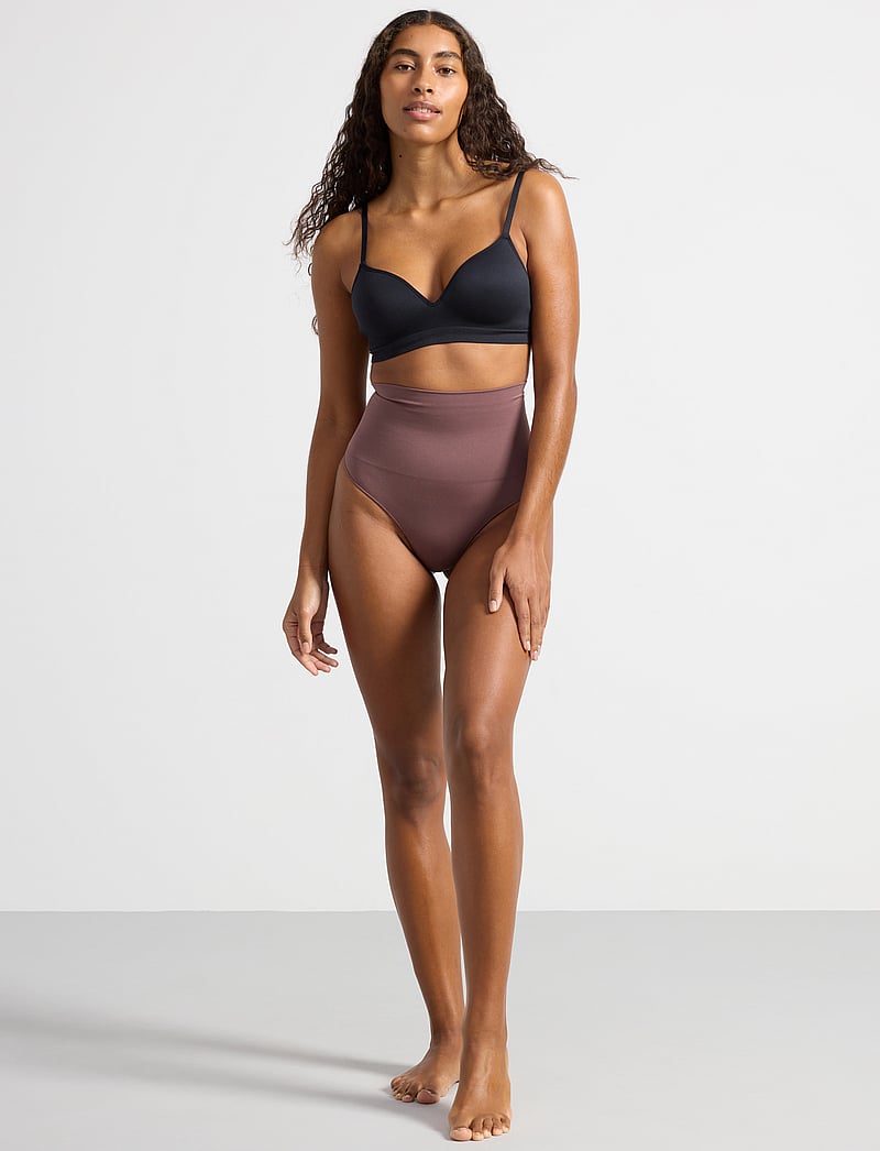 Lindex - Girdle Shaping Thong High Sea - wyszczuplające majtki - dark dusty brown - 5