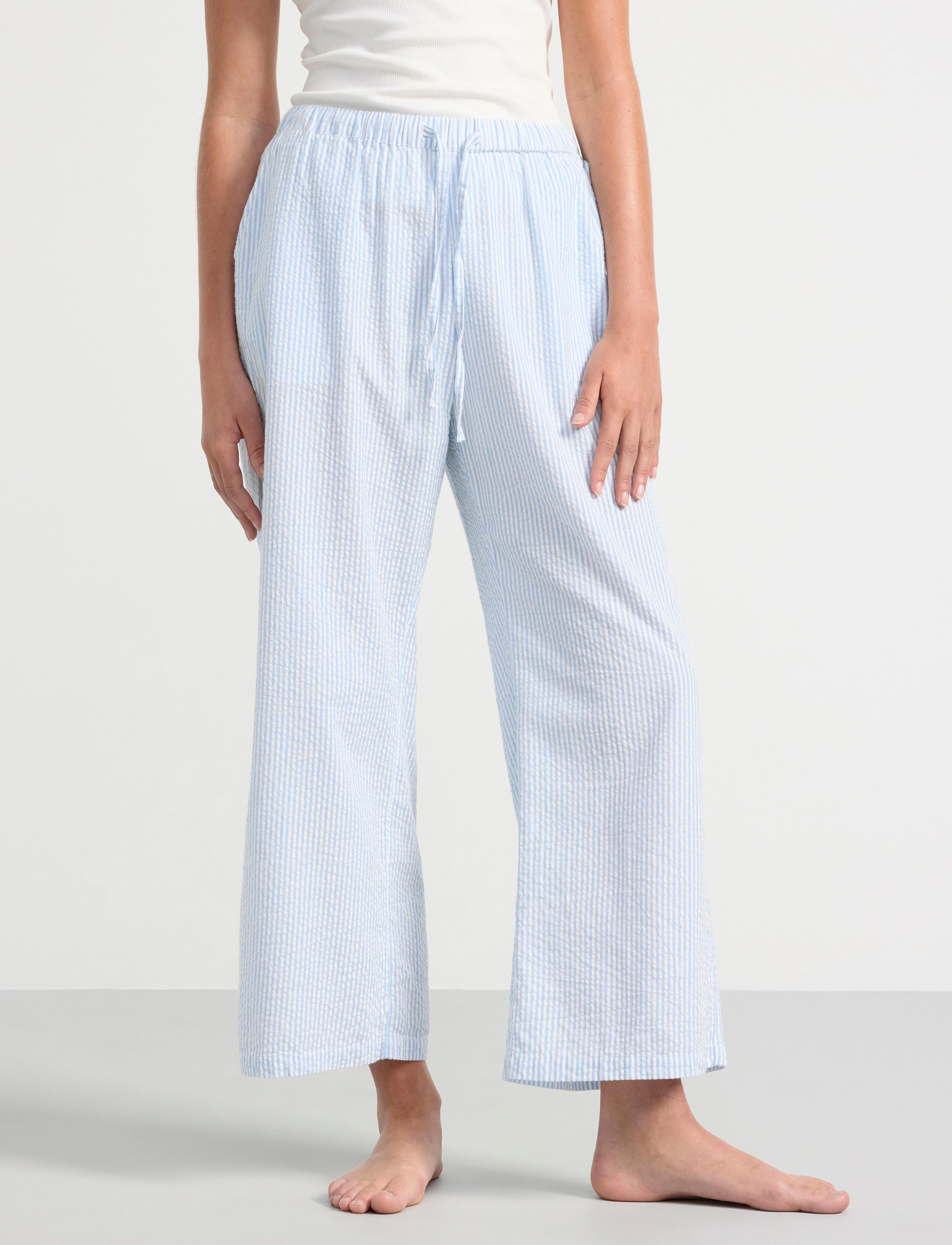 Cropped Pyjama Trousers In Seersucker