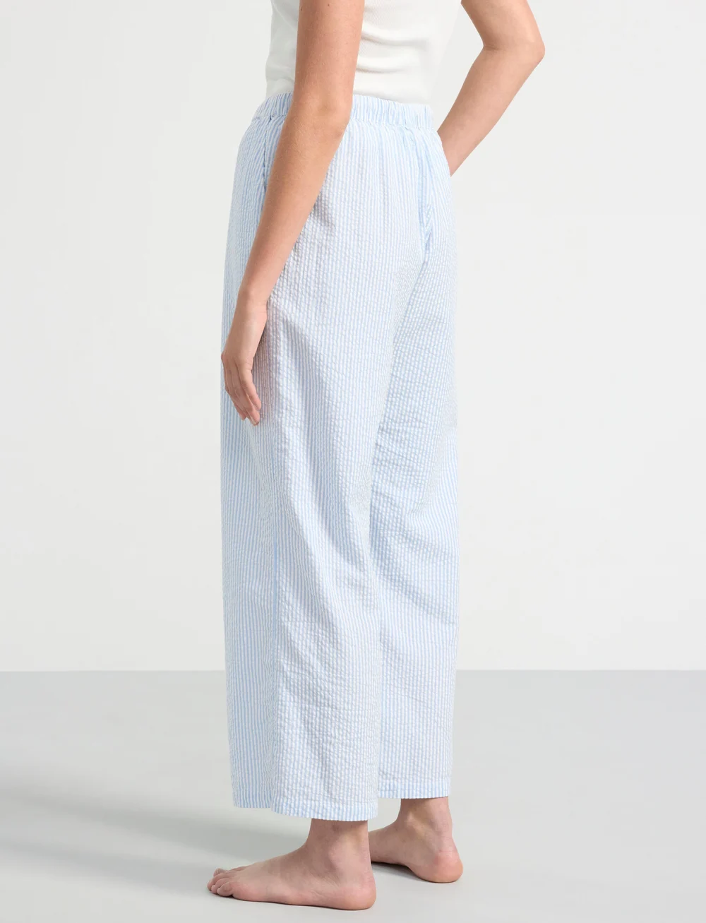 Lindex - Trousers pyjama seersucker - natbukser - blue - 3