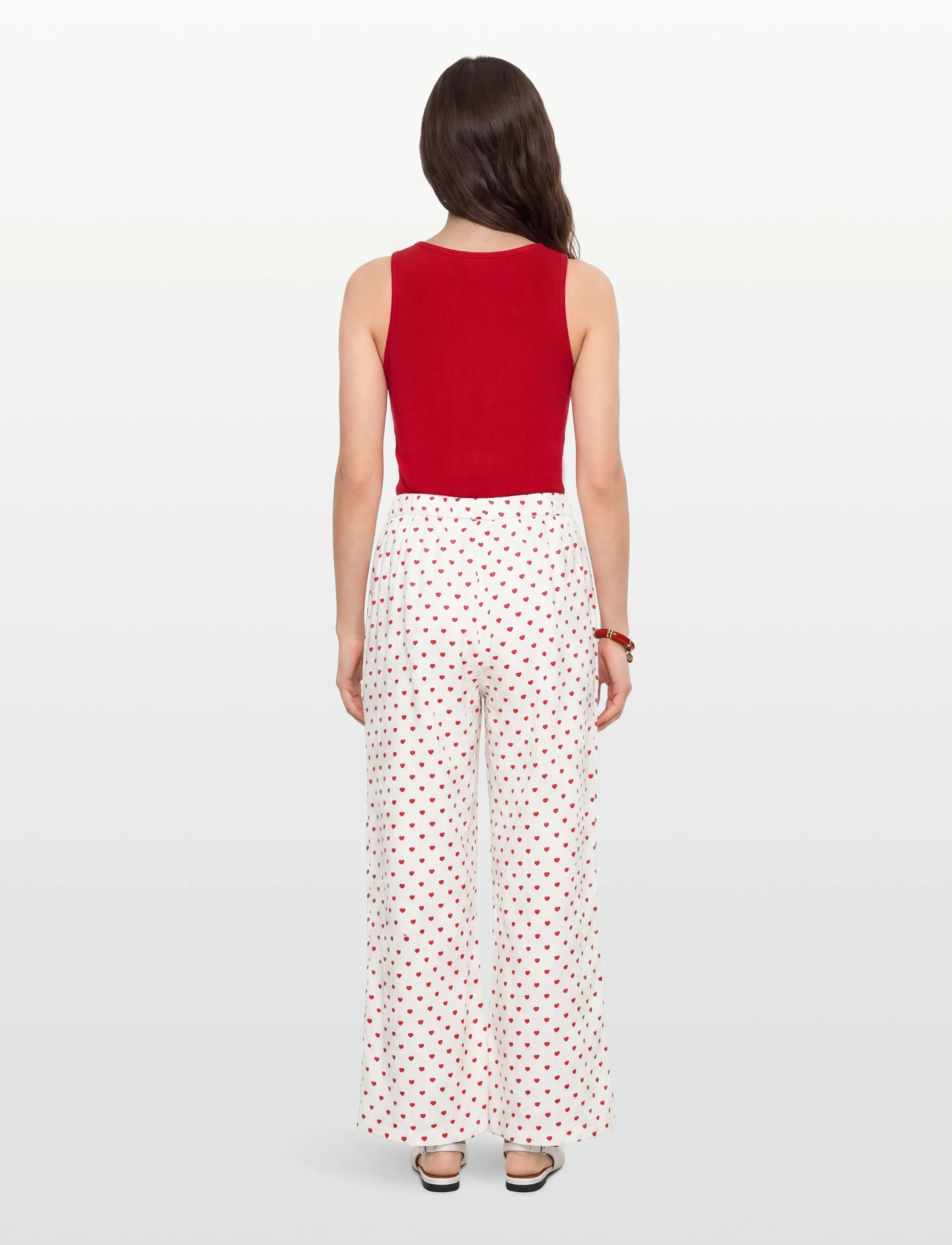 Lindex - Cropped pyjama trousers in seersucker - pyjamahosen - red - 4