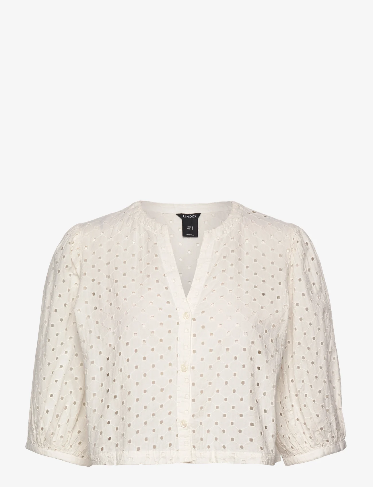 Lindex - Blouse Estrid Schiffli - long-sleeved blouses - off white - 0