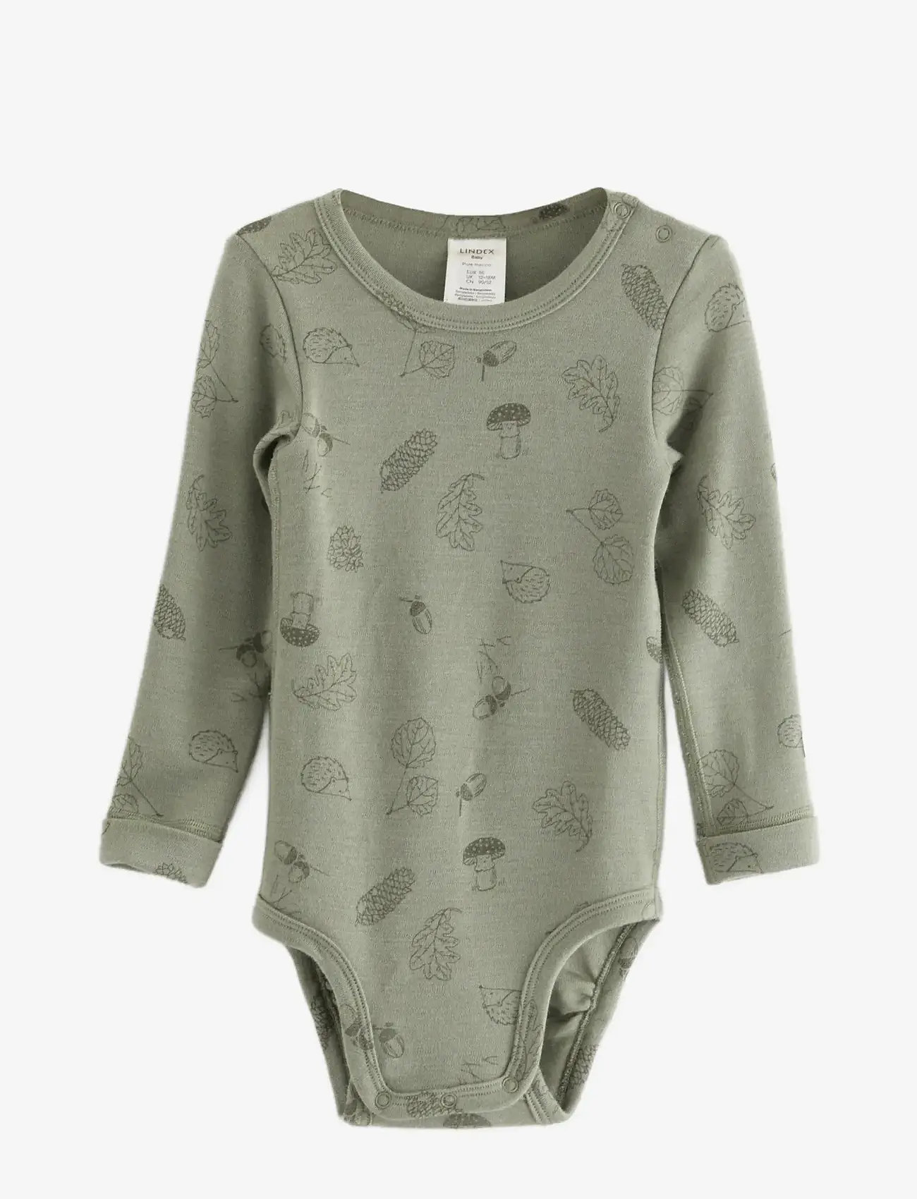 Lindex - Body merino aop - pikkade varrukatega bodid - light dusty green - 0