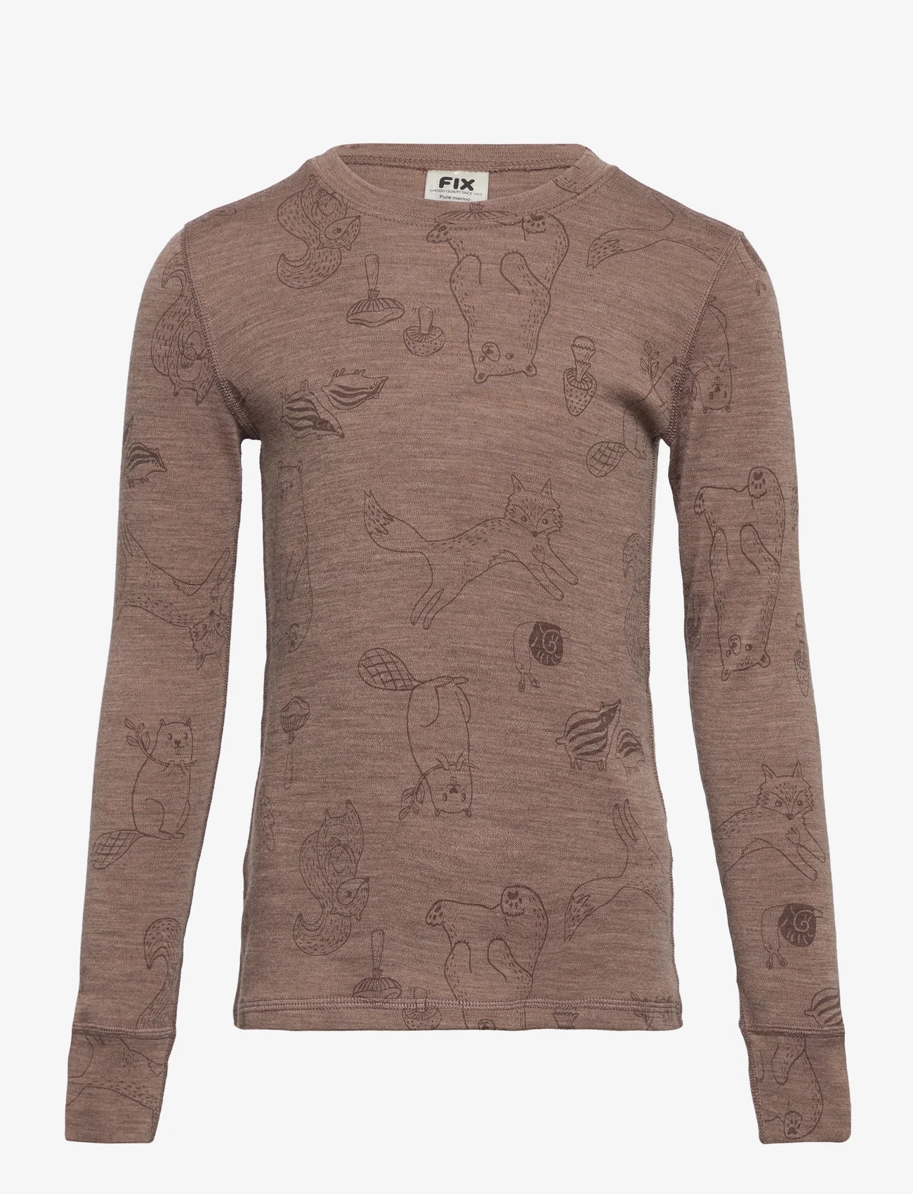 Lindex - Top merino wool aop - marškinėliai ilgomis rankovėmis - brown melange - 1