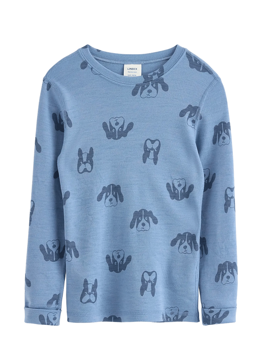 Lindex - Long sleeve top in merino wool - långärmade t-shirts - lt dusty blue - 0