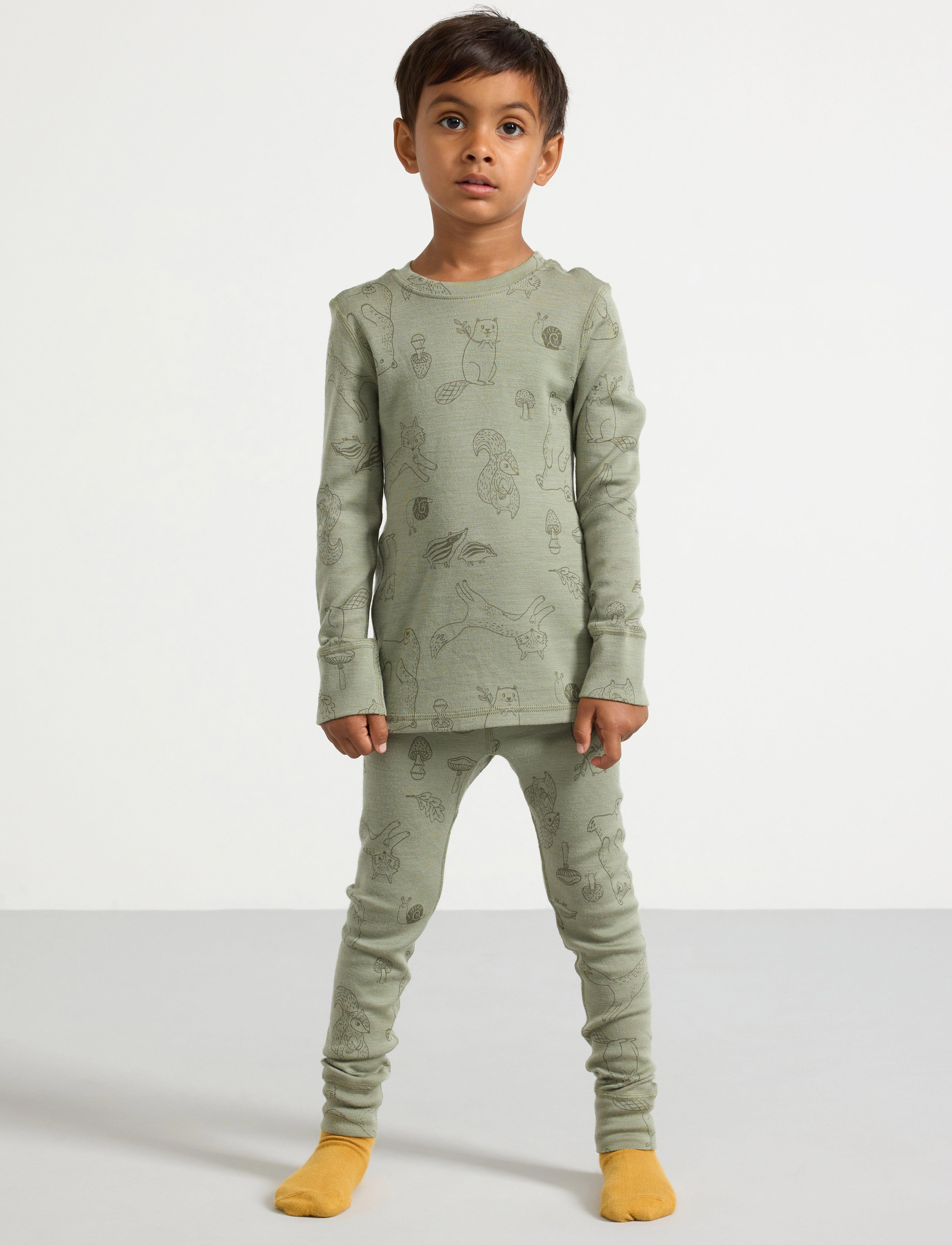 Lindex Longjohns merino wool aop - Doły - LIGHT DUSTY GREEN / green