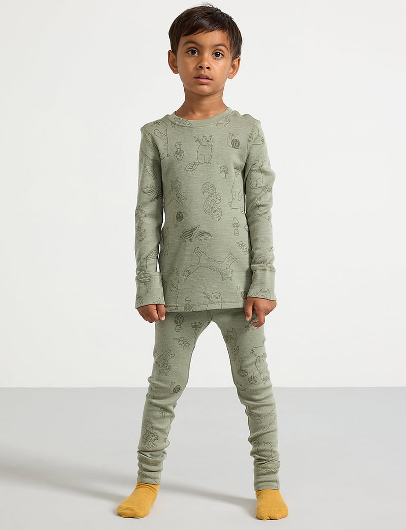 Lindex - Longjohns merino wool aop - funkionsunterwäsche - hosen - light dusty green - 0