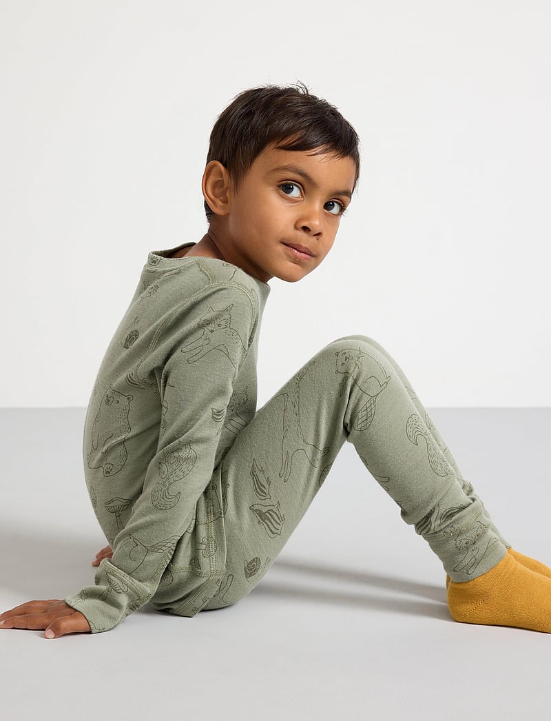 Lindex - Longjohns merino wool aop - funkionsunterwäsche - hosen - light dusty green - 4