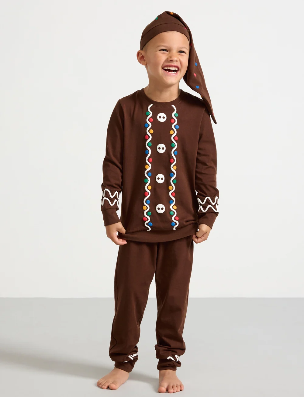 Lindex - Pajama Christmas Santa Gingerb - pyjamasset - dk brown - 0
