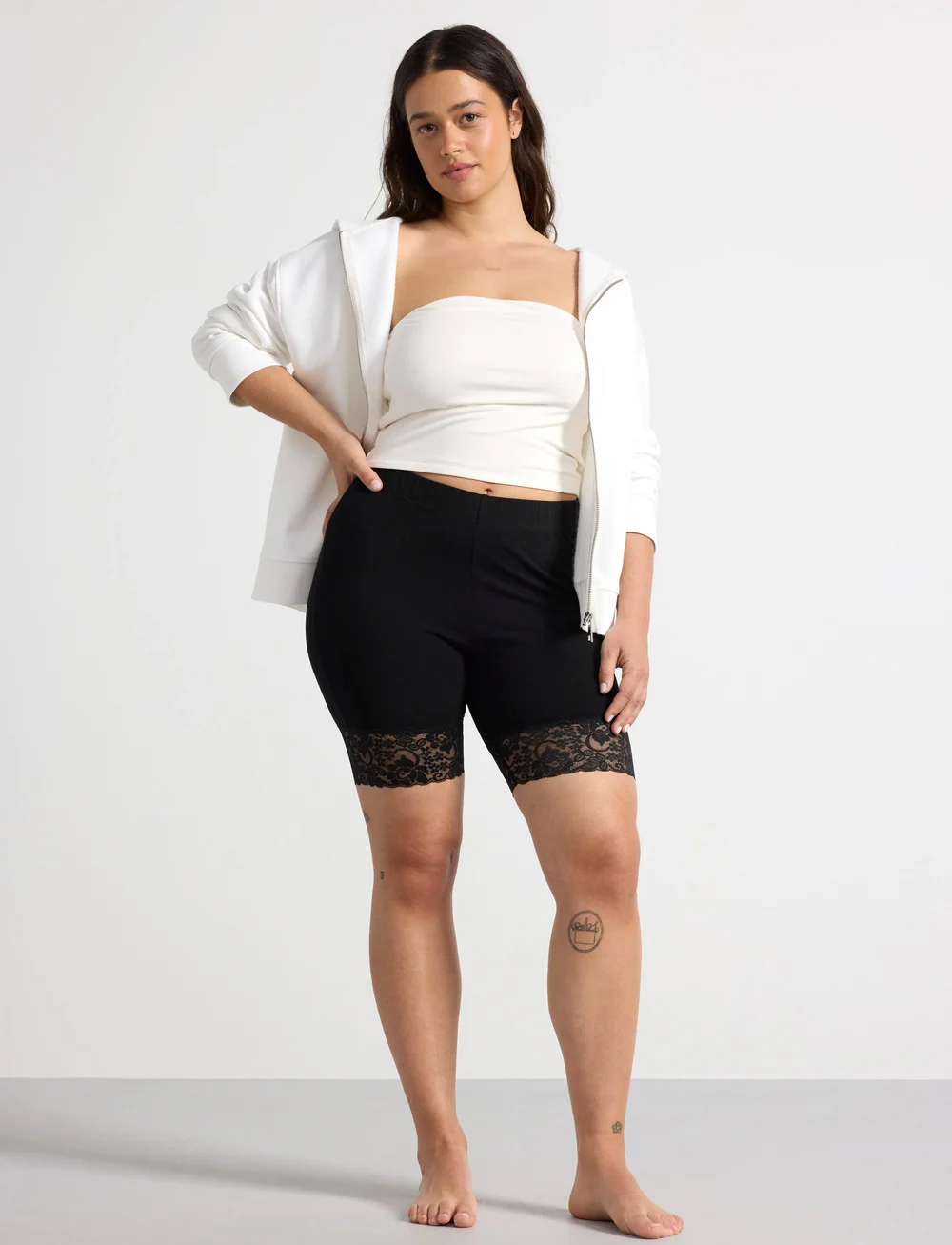 Lindex - Leggings Sally lace short - cykelbyxor - black - 0