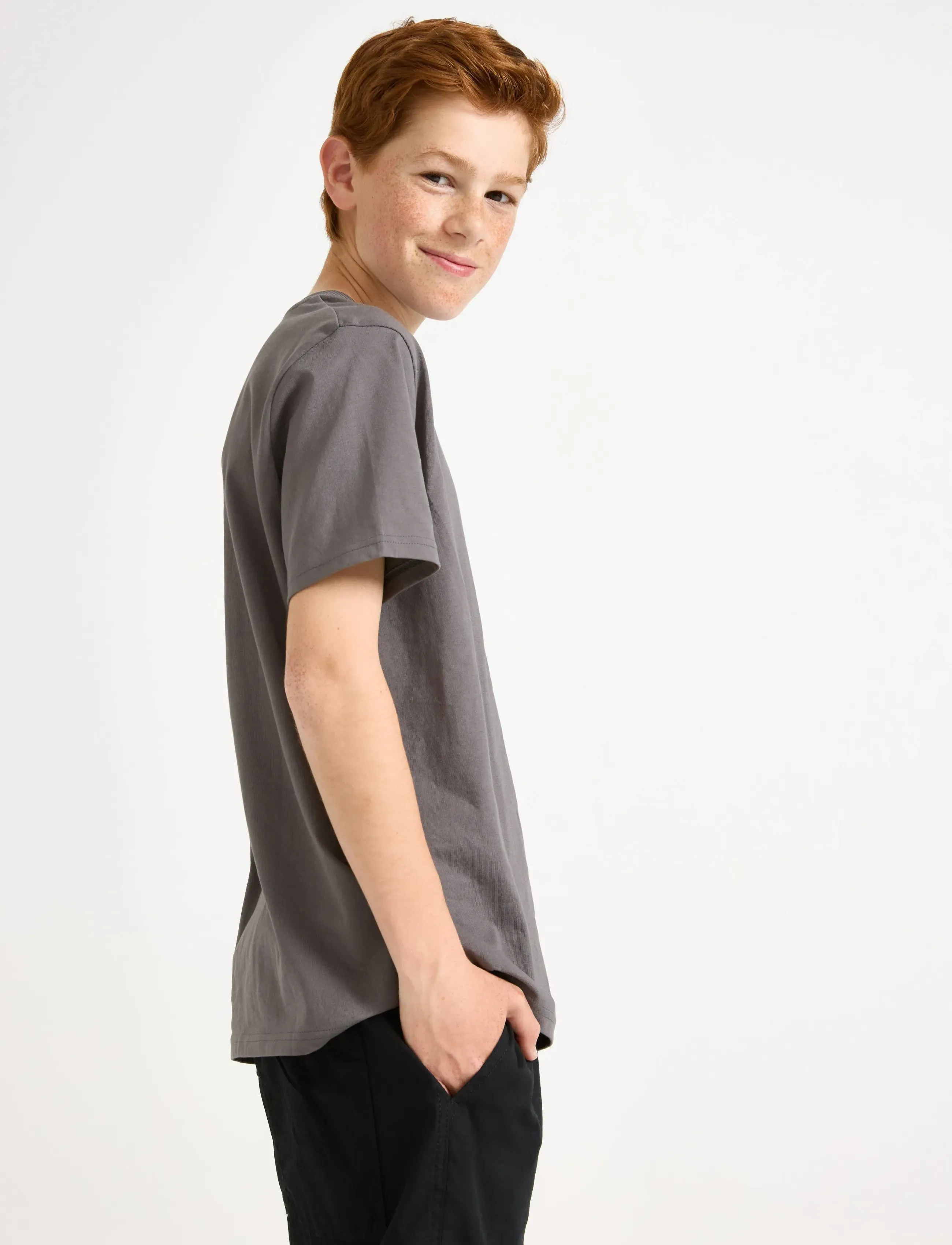 Lindex T Shirt Regular Solid, 128, Grey, T-Shirts > Kortærmede, Børn