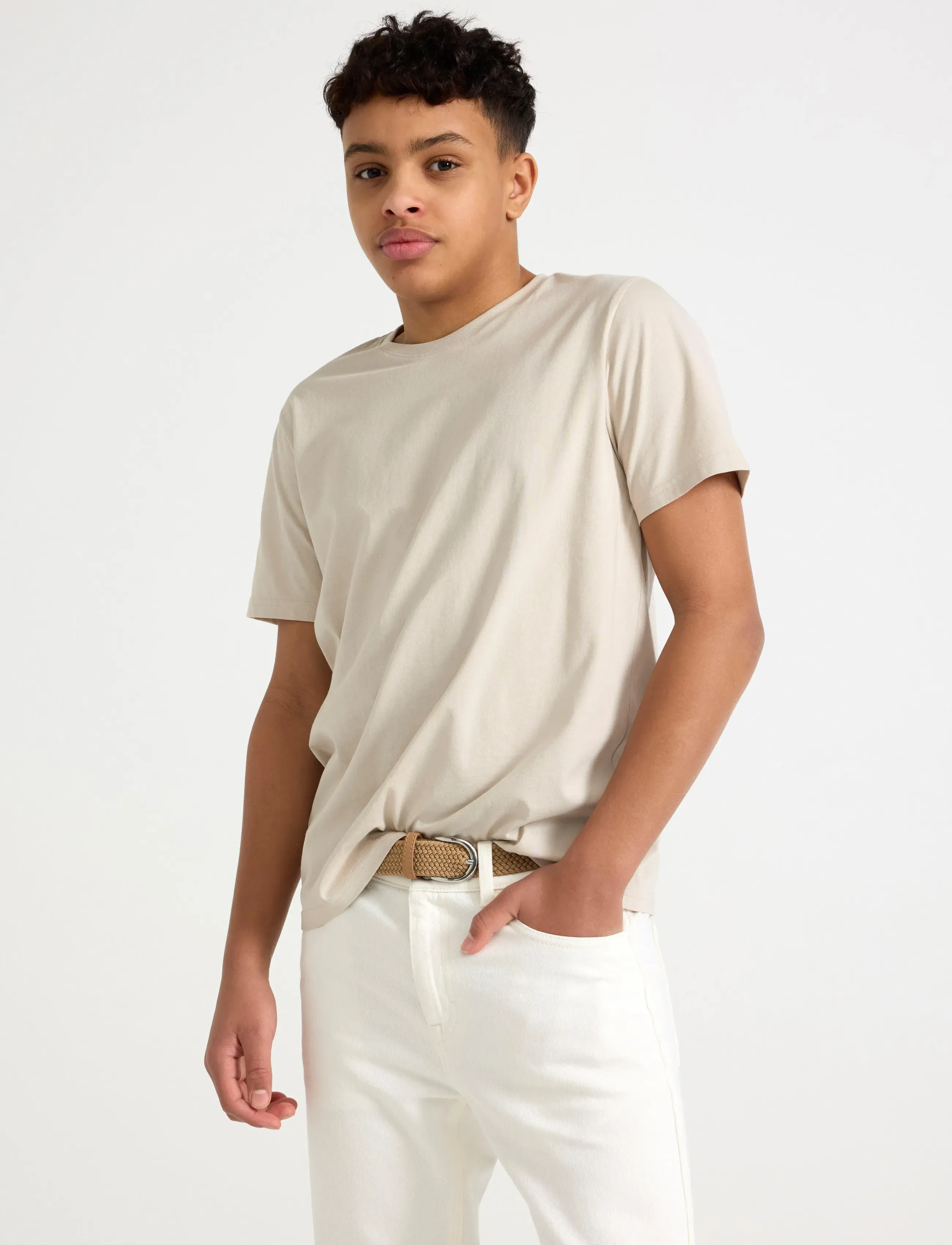 Lindex T Shirt Regular Solid, 128, Cream, T-Shirts > Kortærmede, Børn