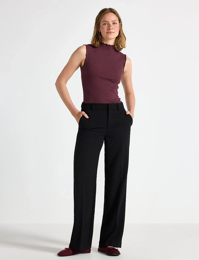 Lindex - NOOR raka byxor med normalhög midja - straight leg hosen - black - 0