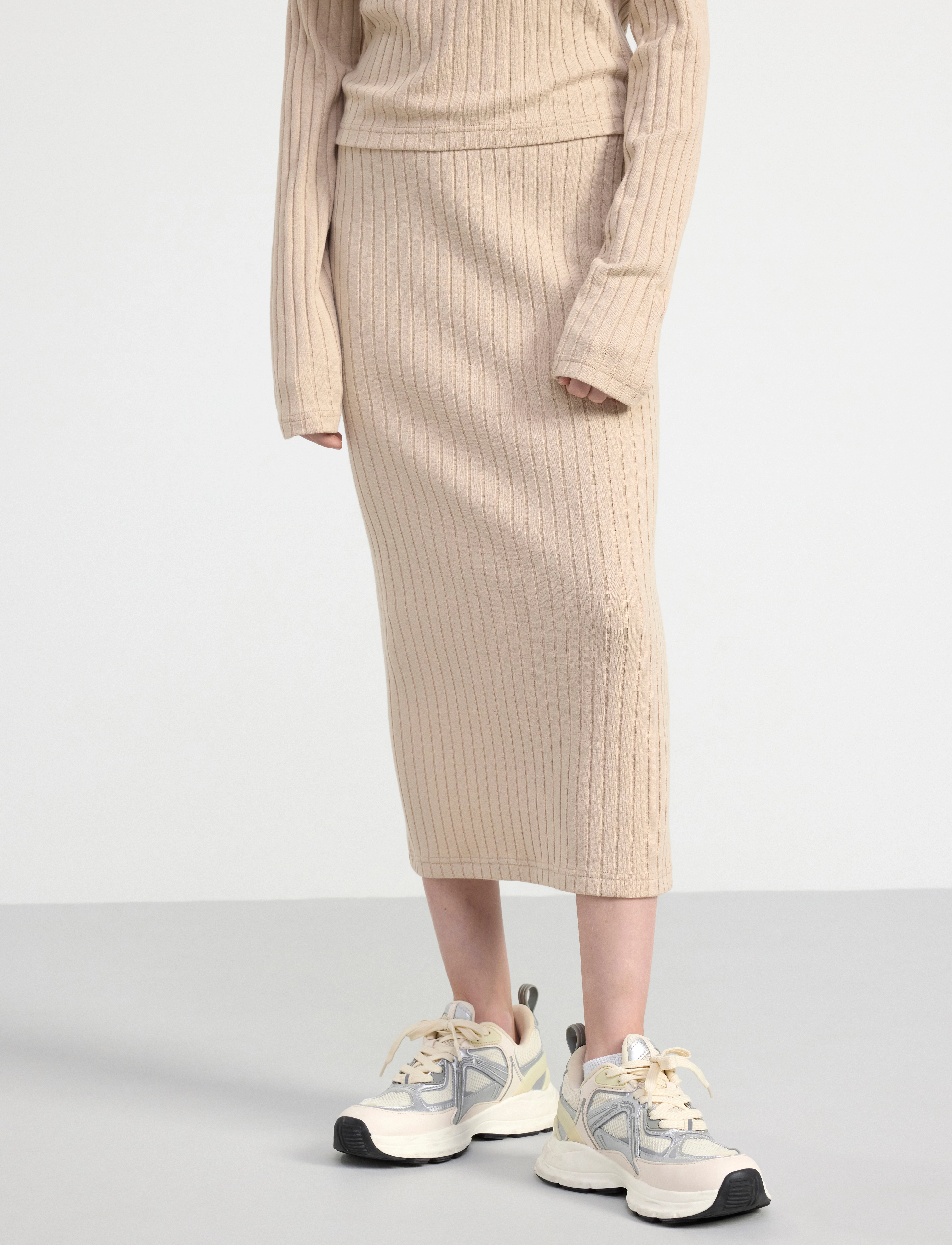 Lindex - Skirt long rib - vidutinio ilgio sijonai - beige - 3