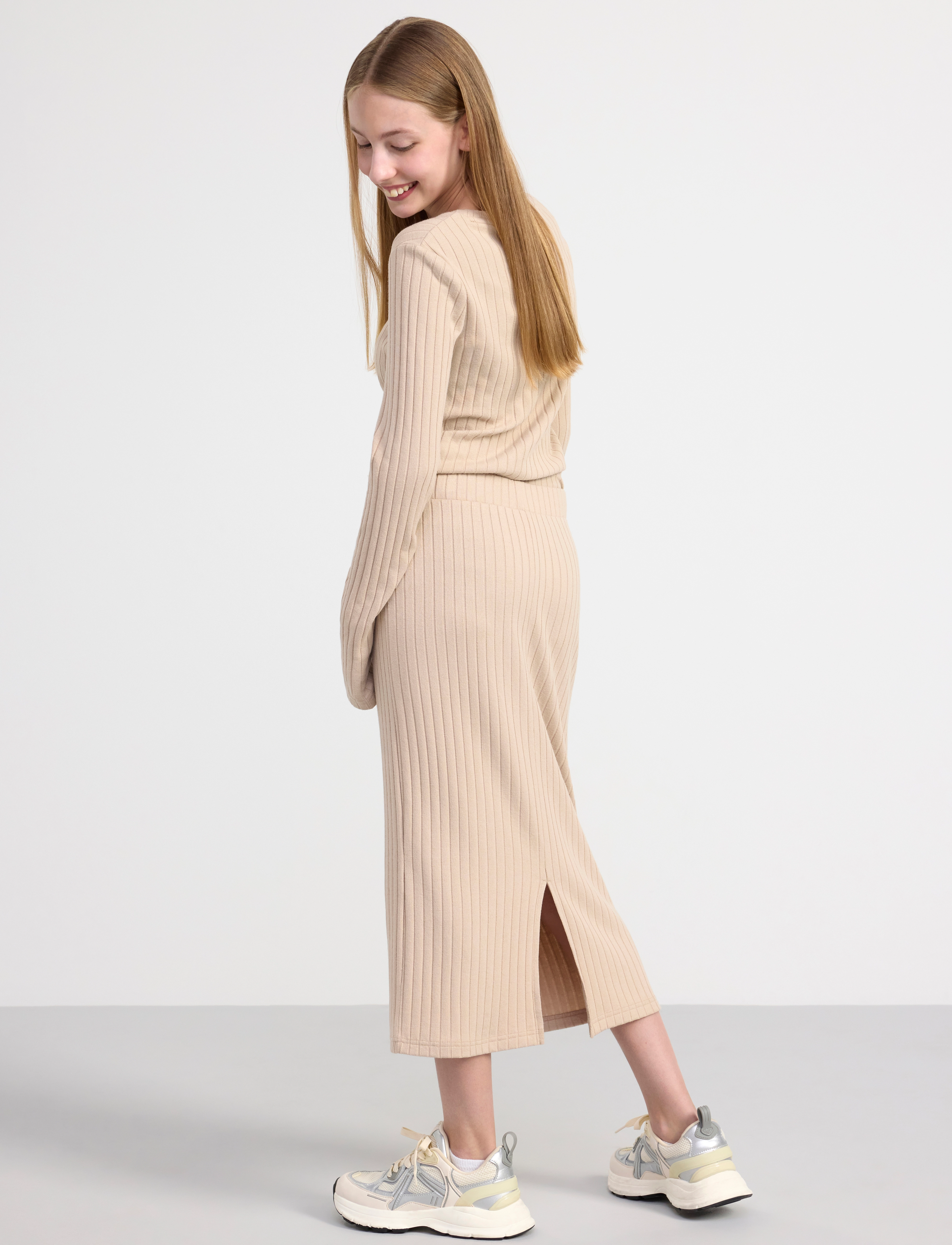 Lindex - Skirt long rib - vidutinio ilgio sijonai - beige - 4