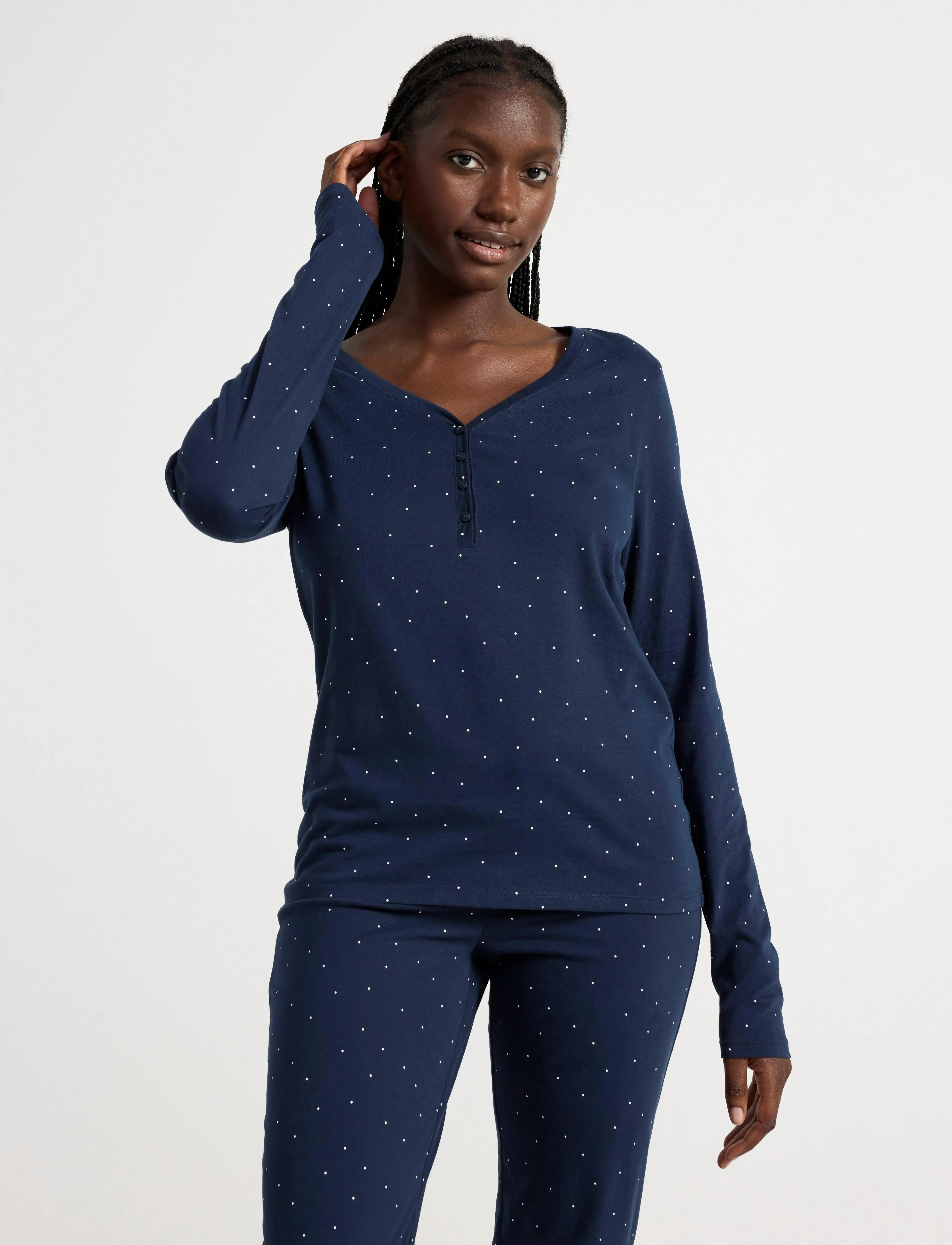 Lindex Pyjama Top, XL, Navy, Nat- Og Loungewear > Toppe, Dame