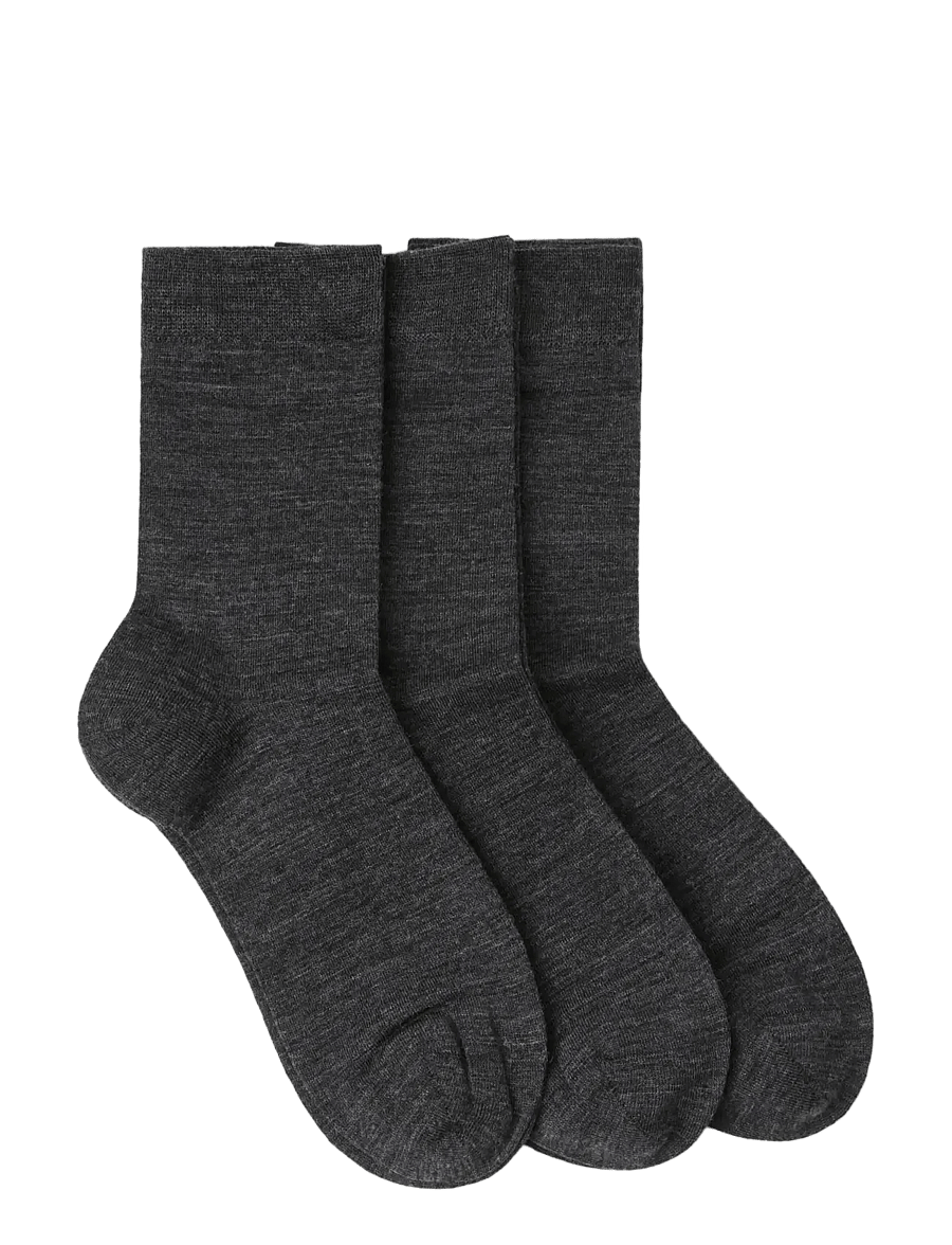 Lindex - 3-pack socks in merino wool blend - klassikalised sokid - offblack melange - 1
