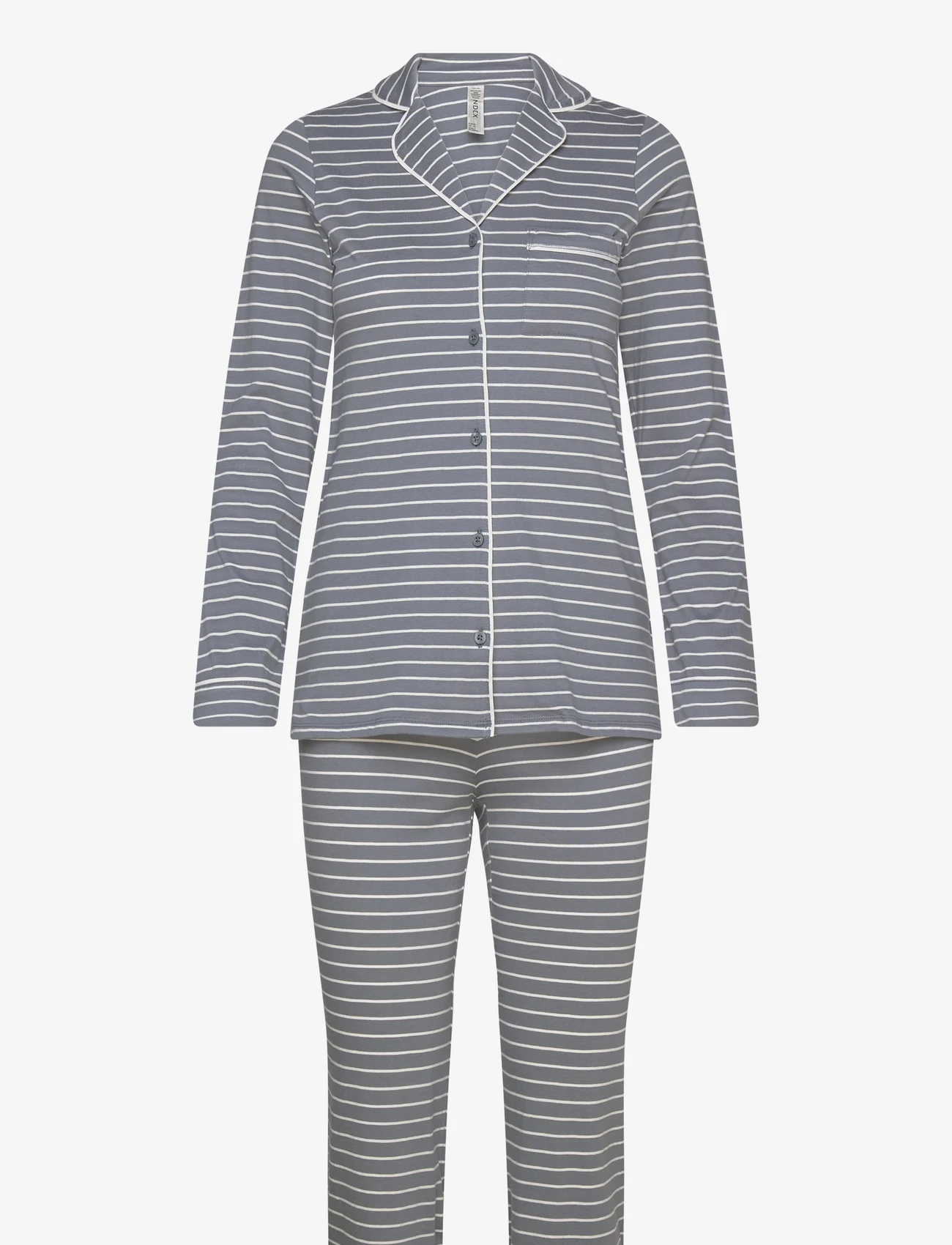 Lindex - Pyjama jersey piping stripe an - pyjamas - dusty blue - 1