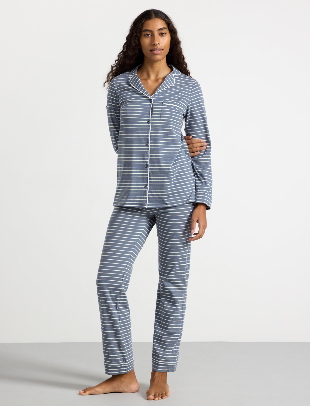 Lindex - Pyjama jersey piping stripe an - pyjamas - dusty blue - 0