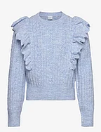 Sweater flounce at shoulder - LIGHT BLUE